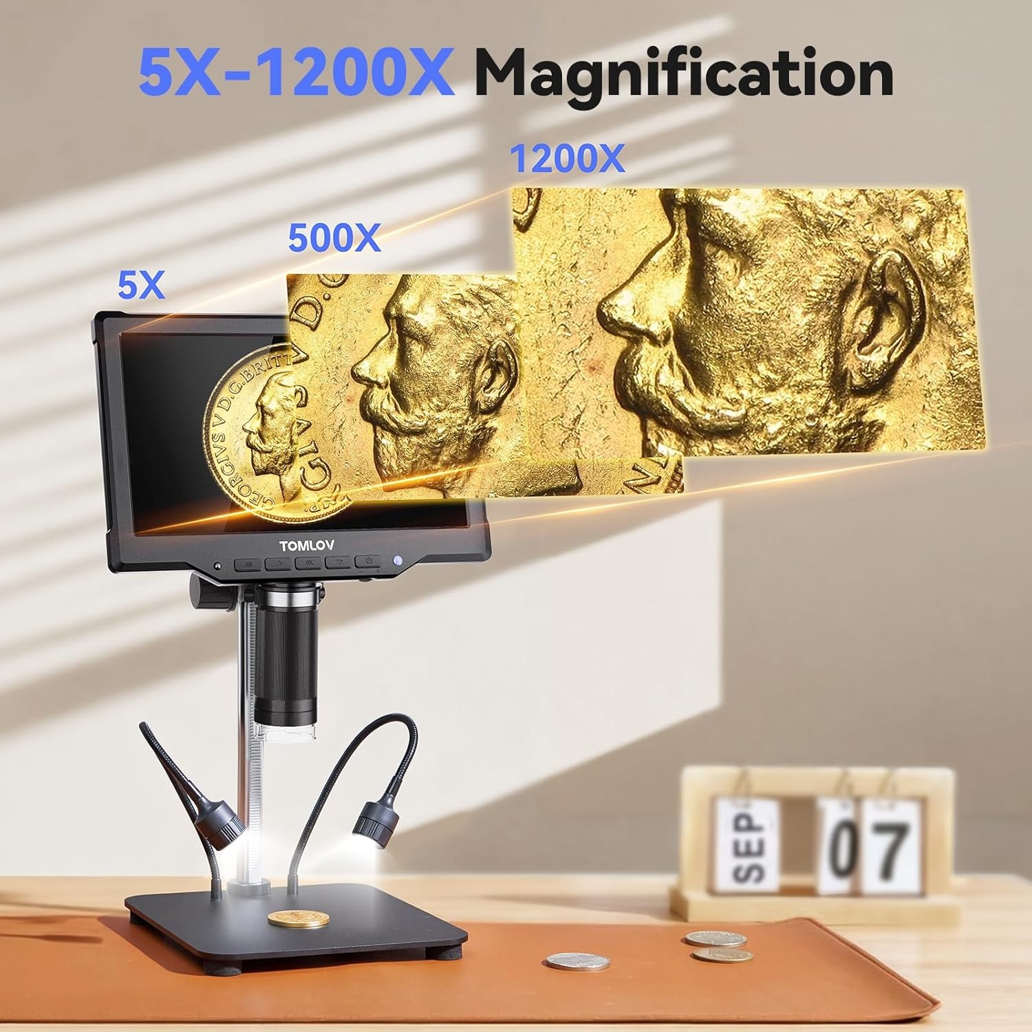 TOMLOV DM9 Pro Digital Microscope 1200X HDMI Magnifier 7″ Coin Microscope Camera