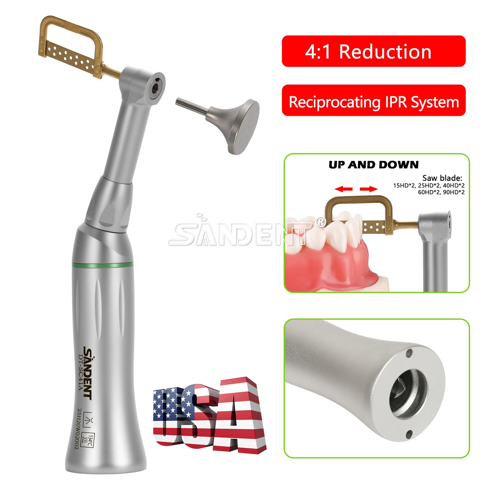1-5Pcs SANDENT 4:1 Reduction IPR Contra Angle Handpiece Interproximal Stripping