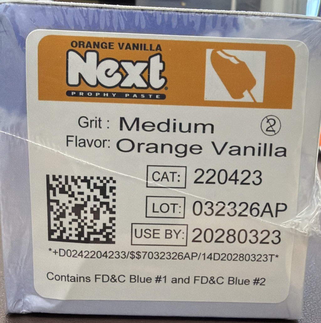 Next 200 Cups Dental Prophy Paste w/ Fluoride Medium Orange Vanilla Grit Adult