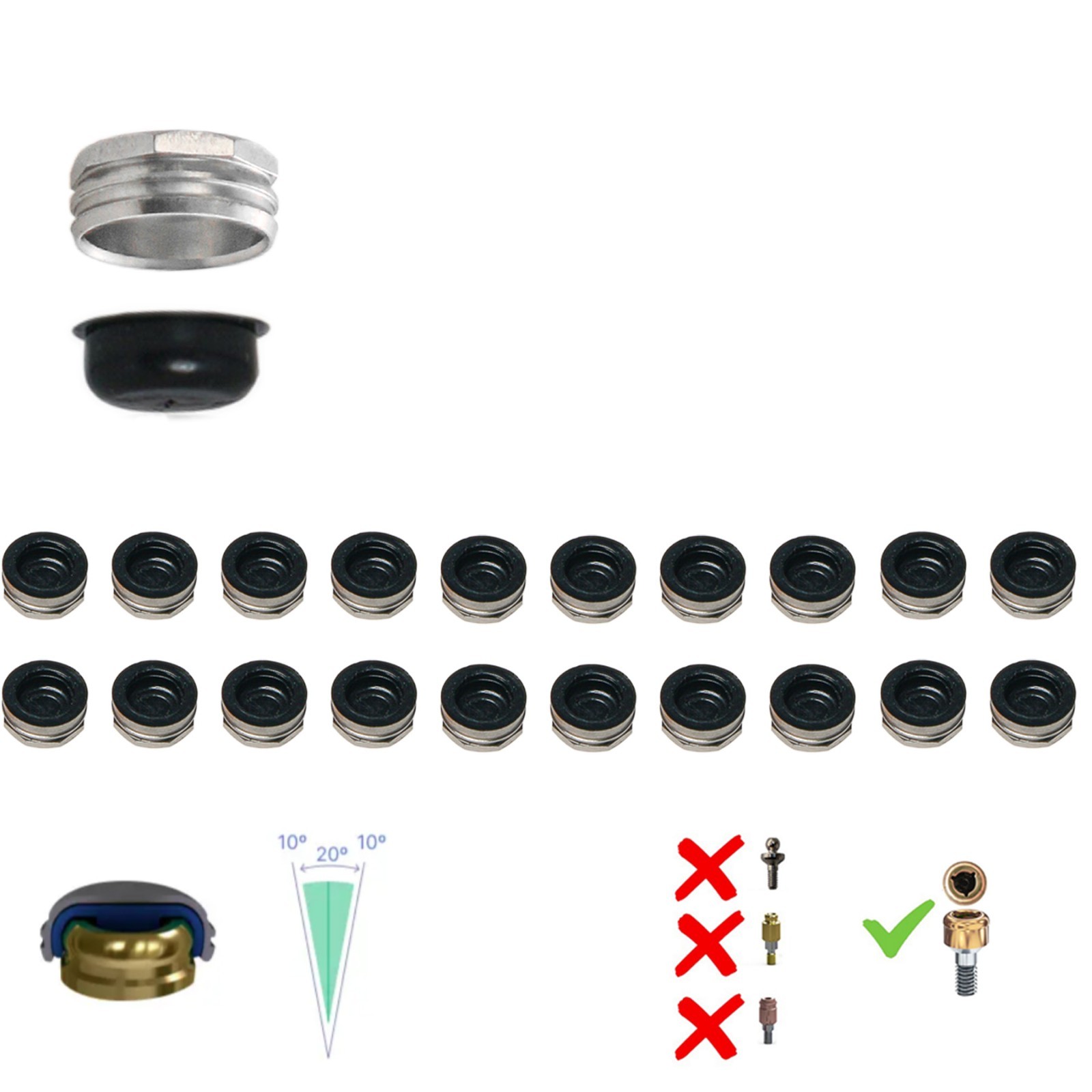 US Zest Locator system Male Cap Inserts 20Pcs Standard Replacement Compatible
