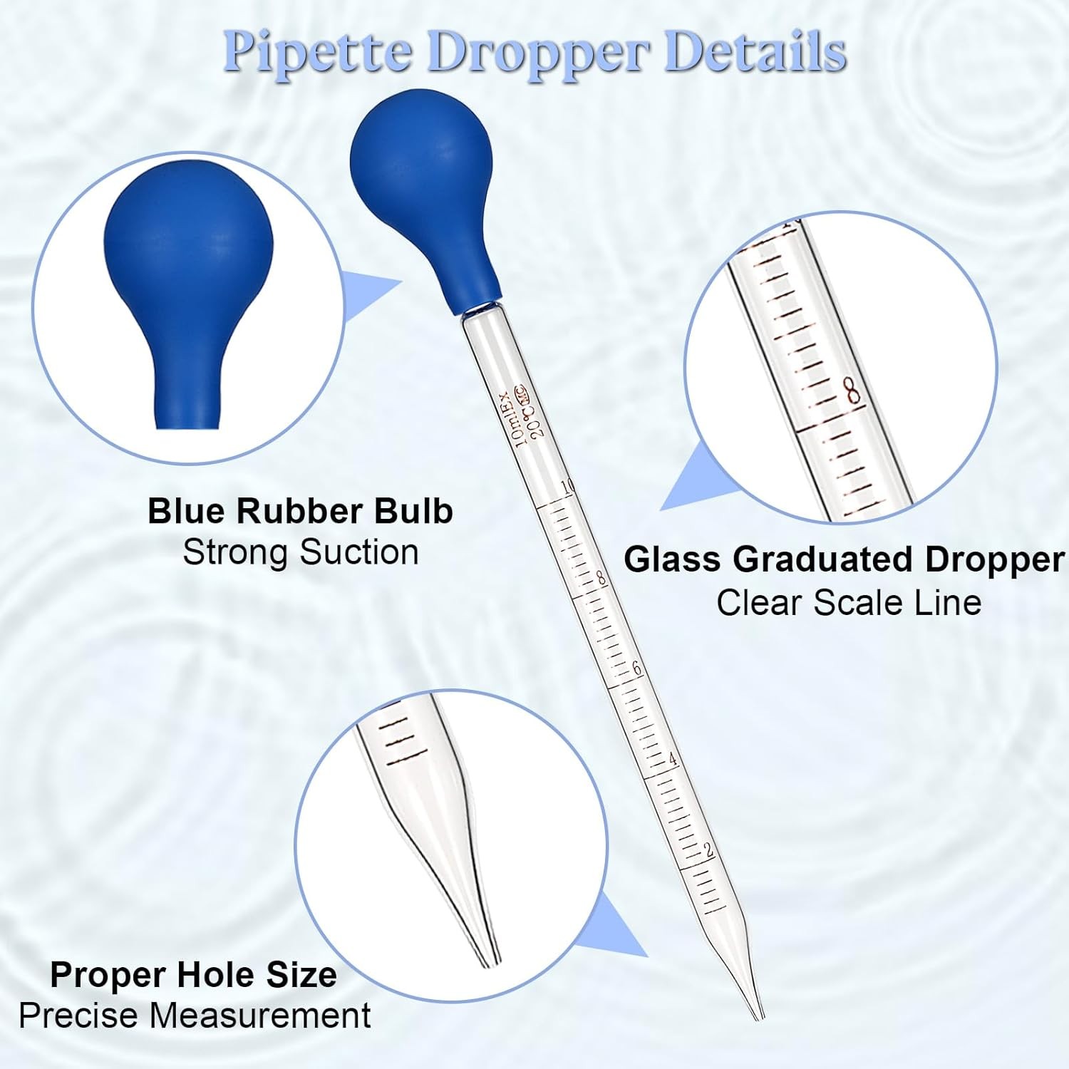 3Pcs Glass Pipettes Dropper, 10ml Graduated Liquid Dropper with Rubber Bulb for