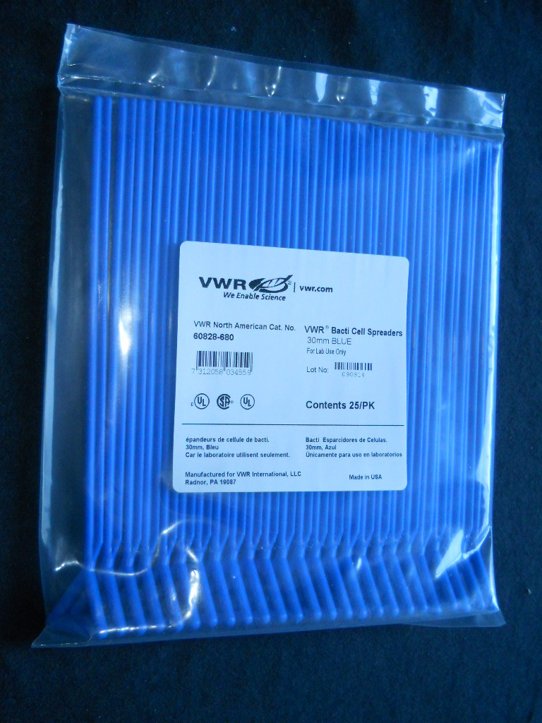 Pack of (25) VWR 30mm Blue Nonsterile Bacterial Cell Spreaders, 60828-680