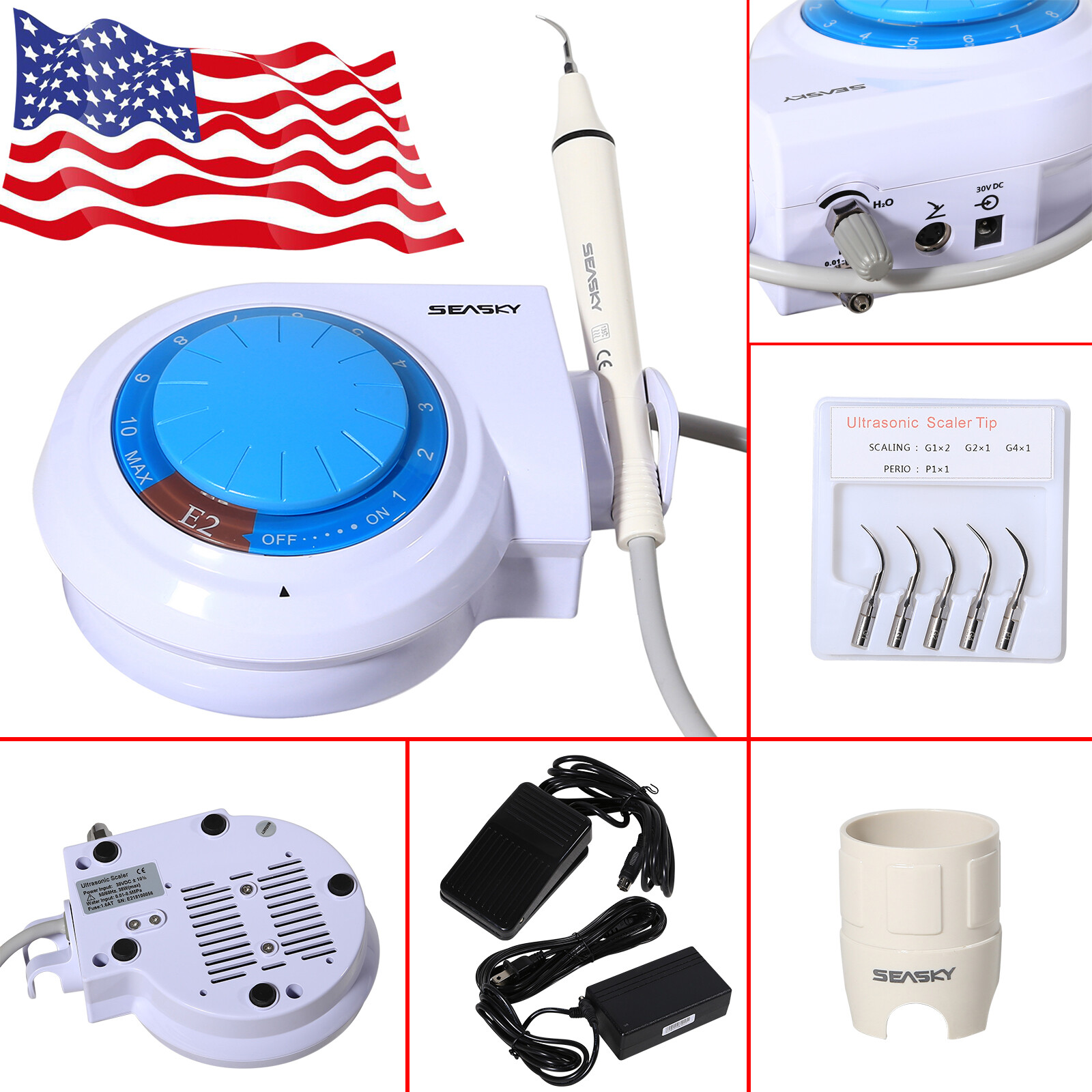 Dental Ultrasonic Scaler + Handpiece Tip*5 fit Woodpecker EMS FDA E2+ USA