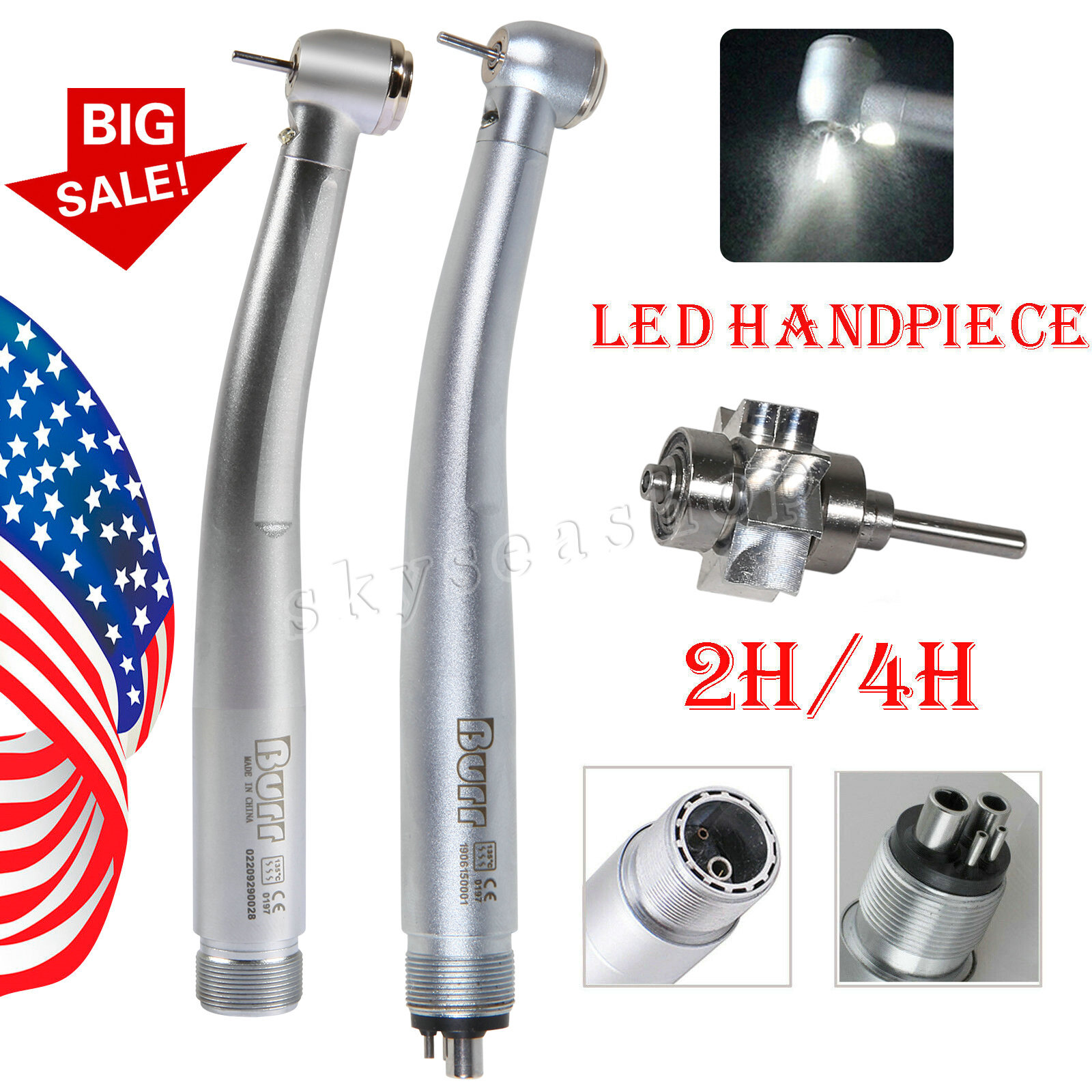 Dental Fiber Optic LED E-generator Handpiece 2/4H /10pcs Tungsten Carbide FG Bur