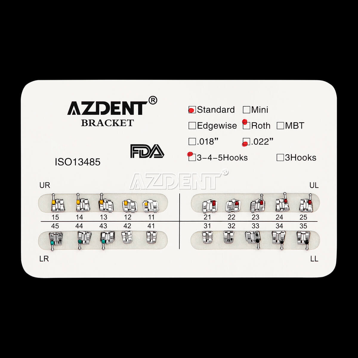 USA AZDENT Dental Orthodontic Brackets Braces Standard Roth .022 Hooks 3-4-5