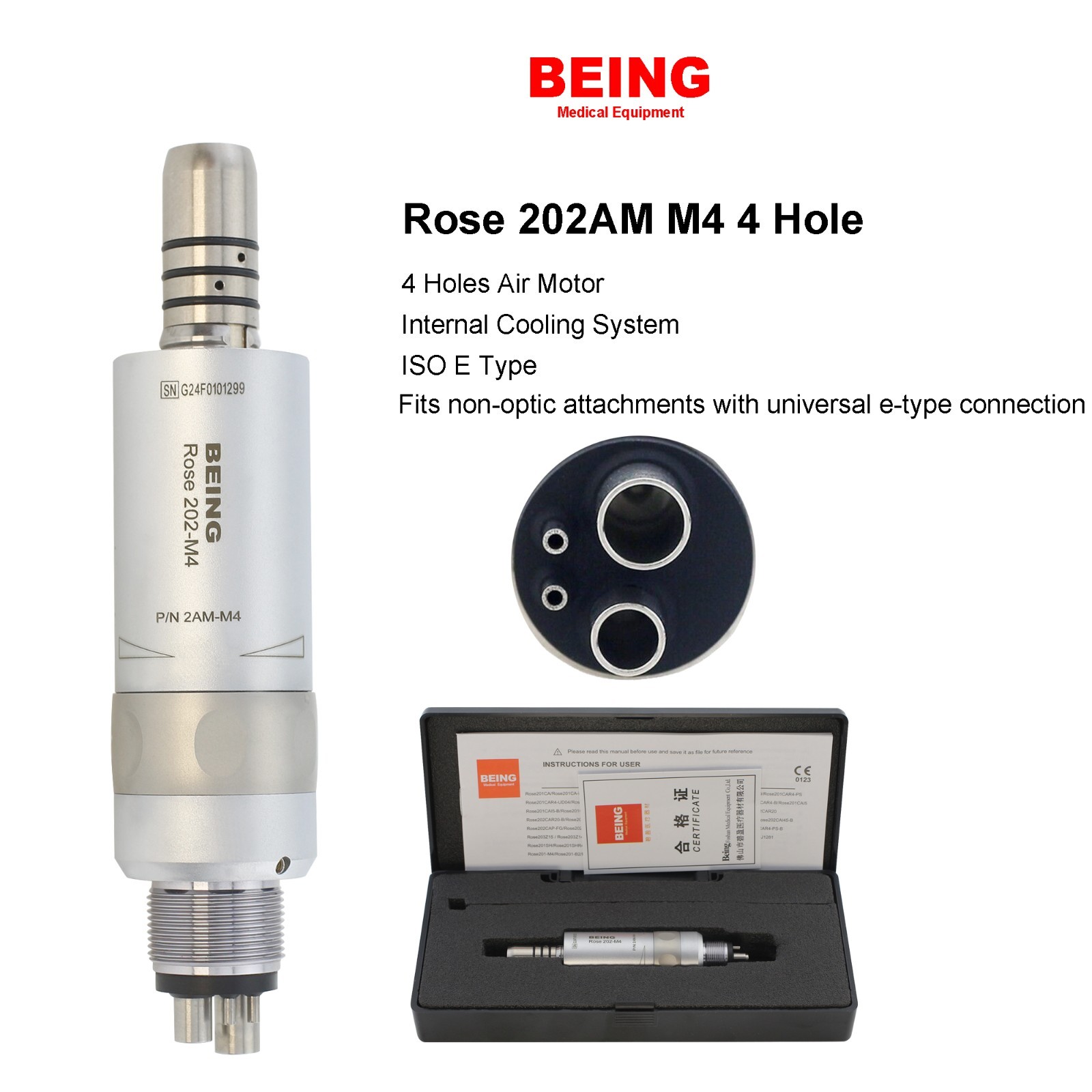 BEING Dental Straight Handpiece Slow Low Speed Air Motor 4 Hole KAVO 181K INTRA