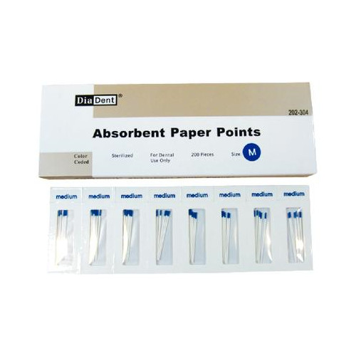 DiaDent 202-304 Absorbent Paper Points Accessory Medium Cell Pack 200/Pk