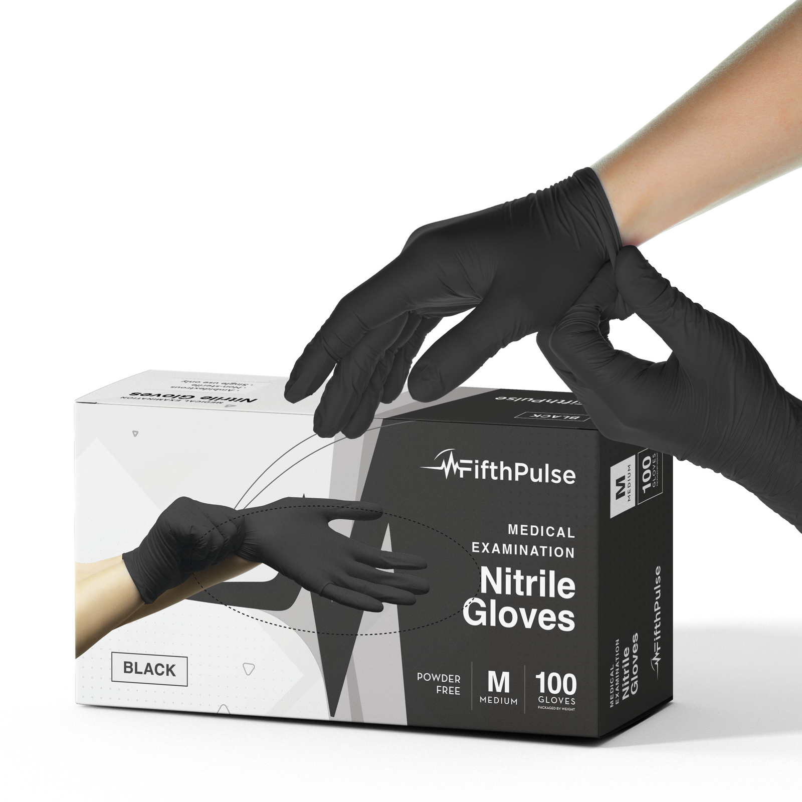 Fifth Pulse Nitrile Exam Latex & Powder Free Gloves – Black – 100pk Gloves (Med)