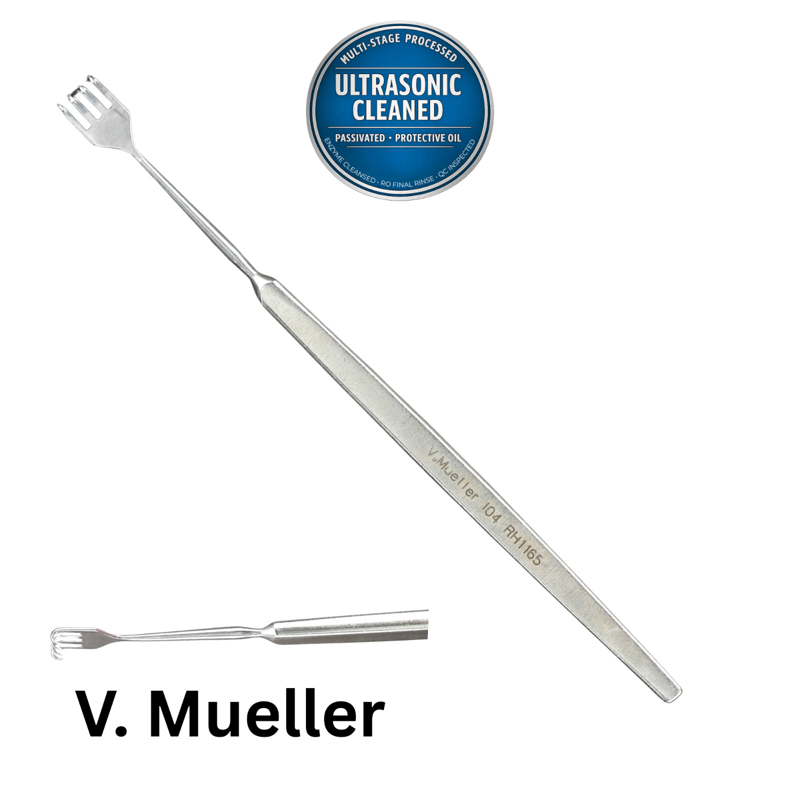 V Mueller RH1165 Peck Rake Retractor, 4 Sharp Prongs, Jaw 8.0 mm, 136 mm