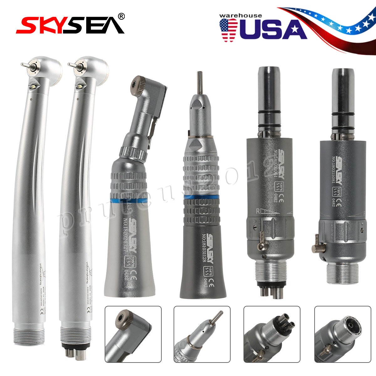 Dental LED High Low Speed Handpiece Push Button 2/4Hole Kit E-Type CE
