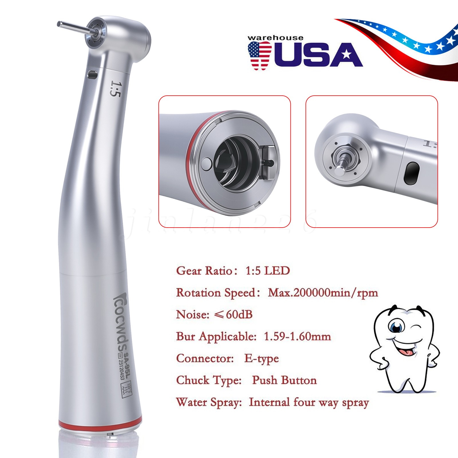 Dental LED 1:5 Contra Angle Angulo Inner Spray Contrangulo Turbina Handpiece