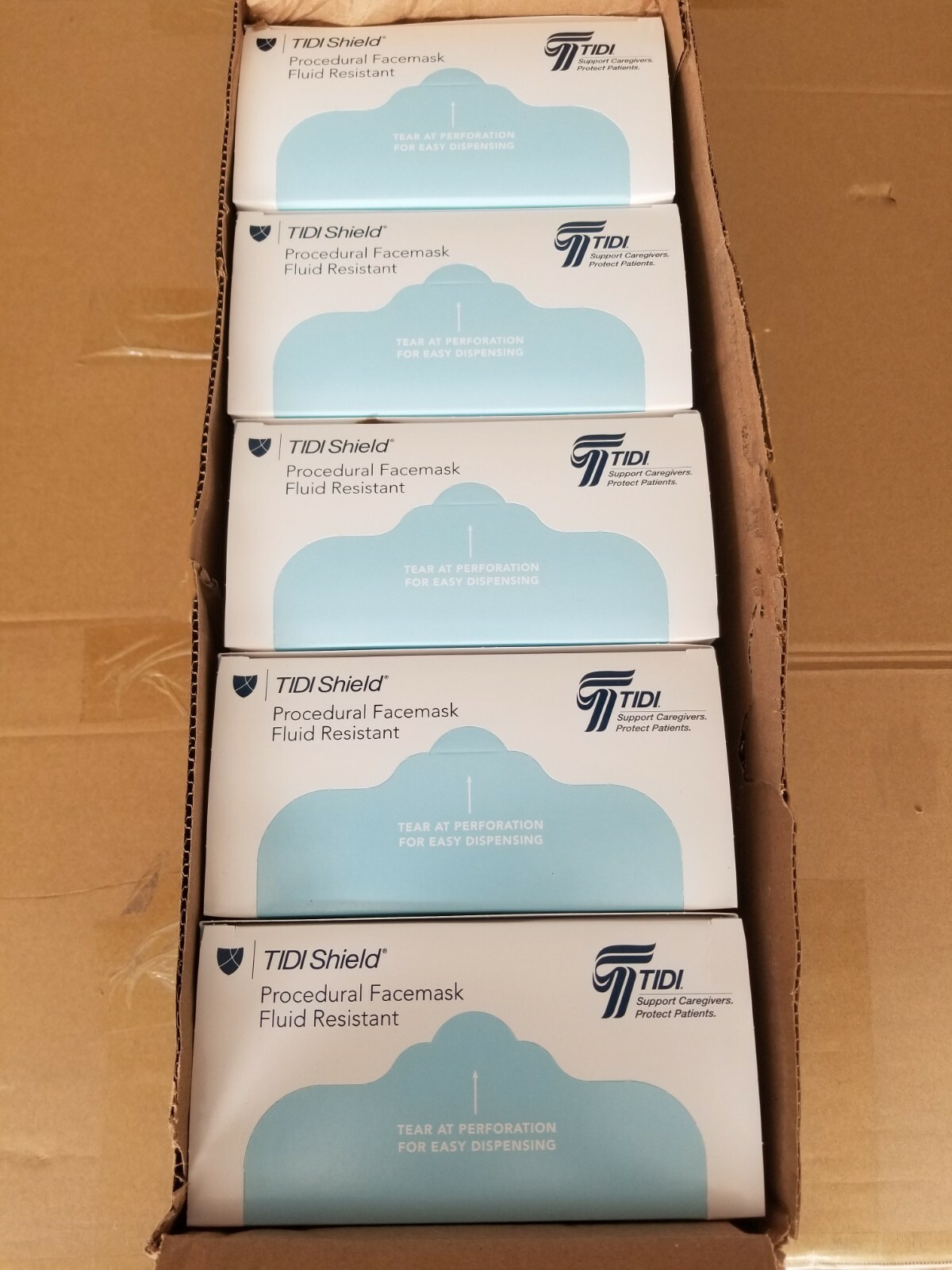 TIDI Shield Fluid-Resistant Procedural Facemask – Blue, Level 2 – Box of 500 NEW