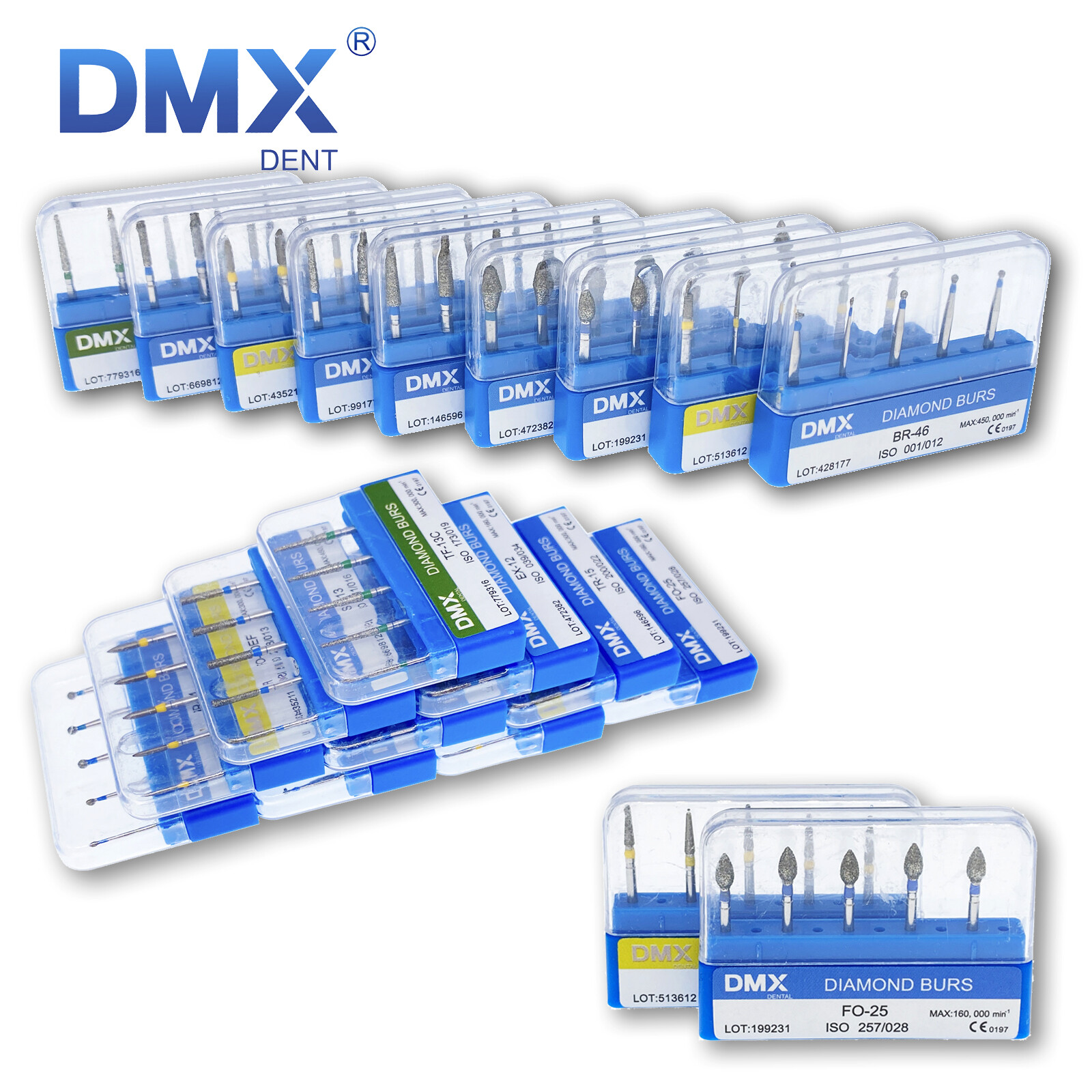 5Pcs DMXDENT Dental Diamond Burs Kit for High Speed Handpiece Medium FG 1.6MM
