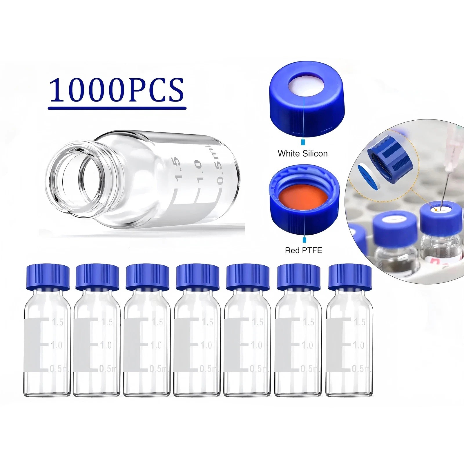 100/10000Pcs 2mL Glass Vials Autosampler Vials Sample Vials w/ 9-425 Screw Caps