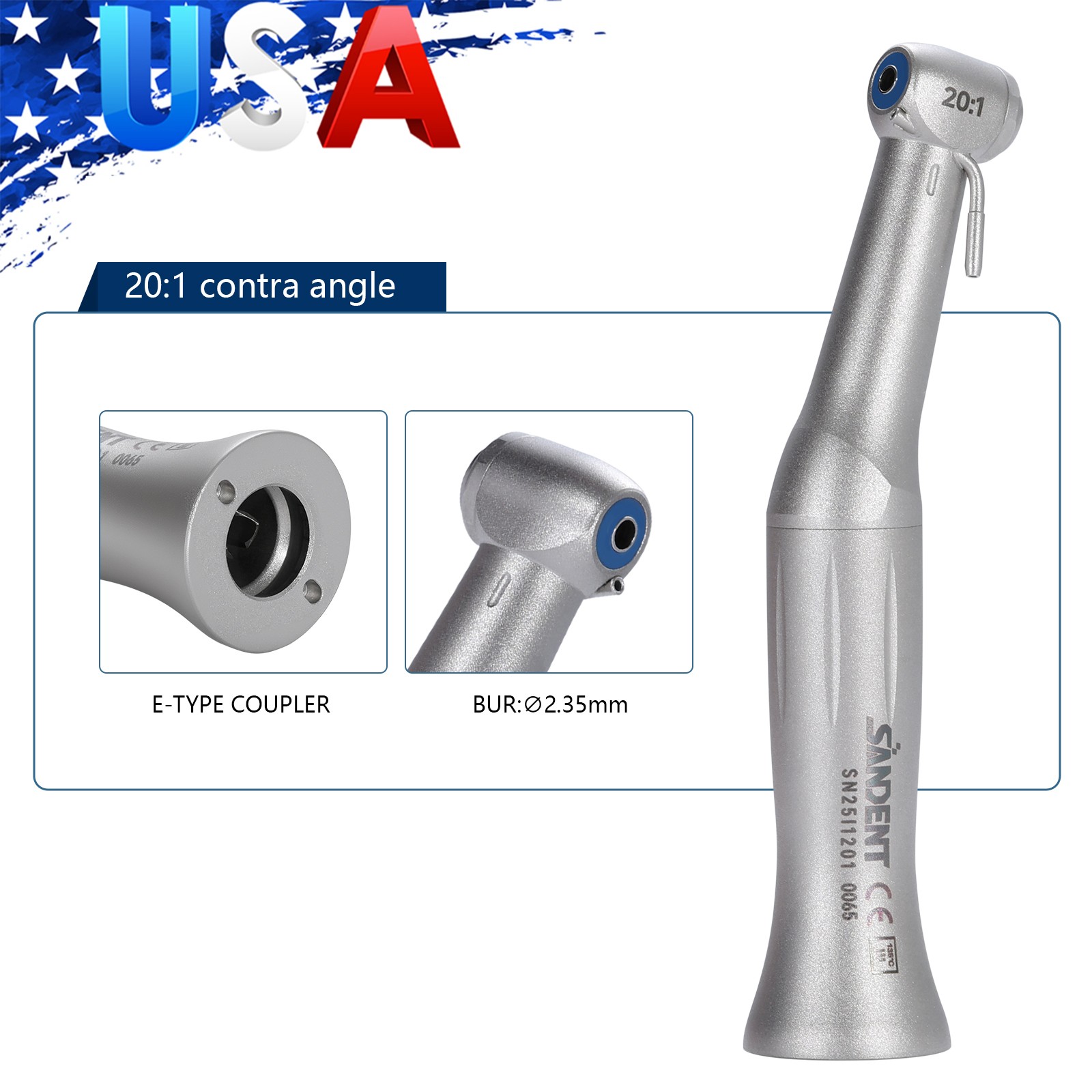 Dental Implant 20:1 Reduction Low Speed Contra Angle Handpiece Fit NSK E-type
