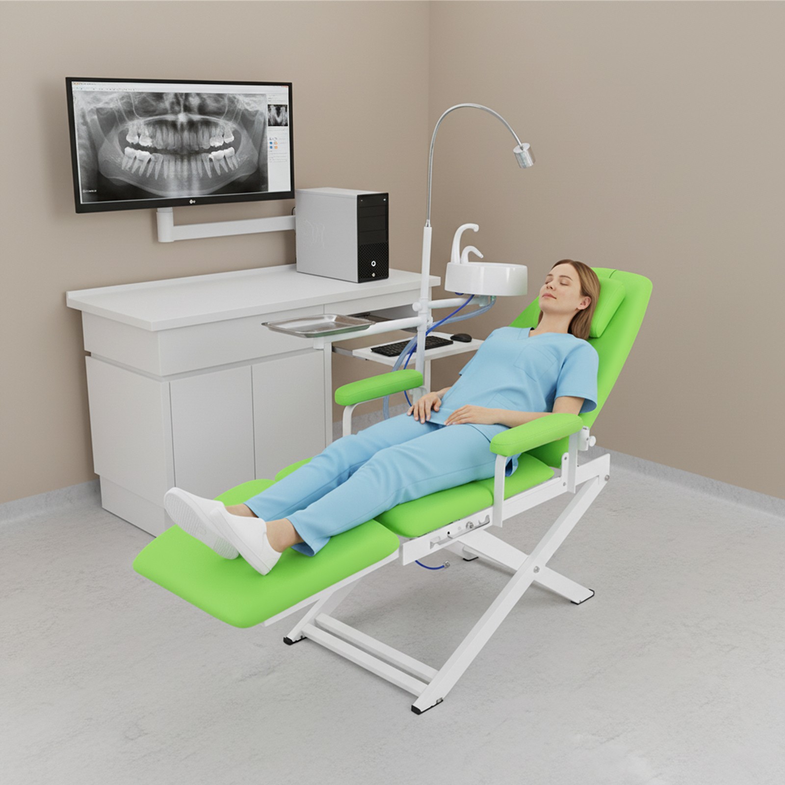 Portable Dental Mobile Folding Chair Air Turbine Unit + Rechargeable LED Light