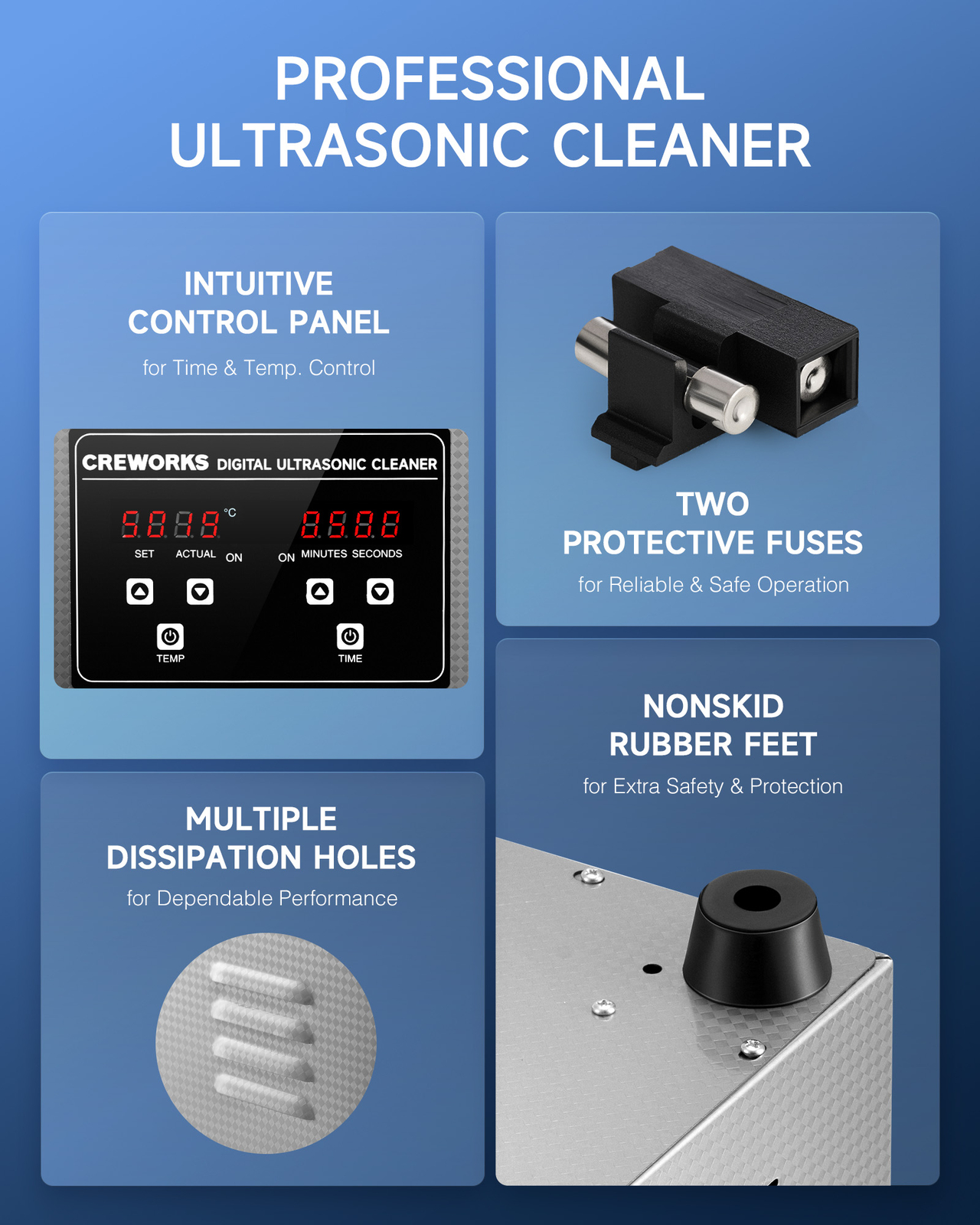 CREWORKS Ultrasonic Cleaner Stainless Steel 2L Industry Heated Heater W/ Timer