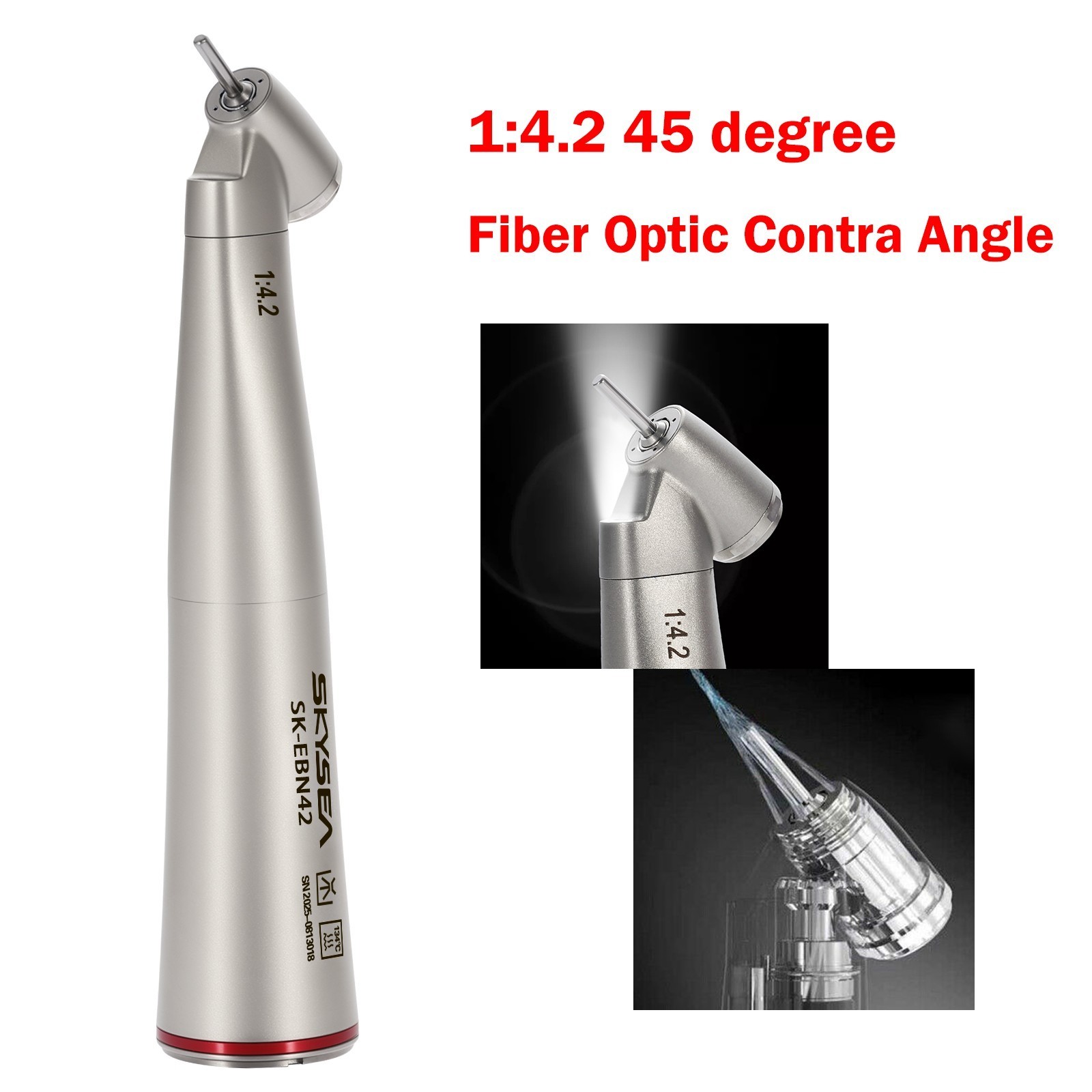 Dental 1:4.2 45 Degree LED Contra Angle Handpiece Quattro Spray Inner Cooling