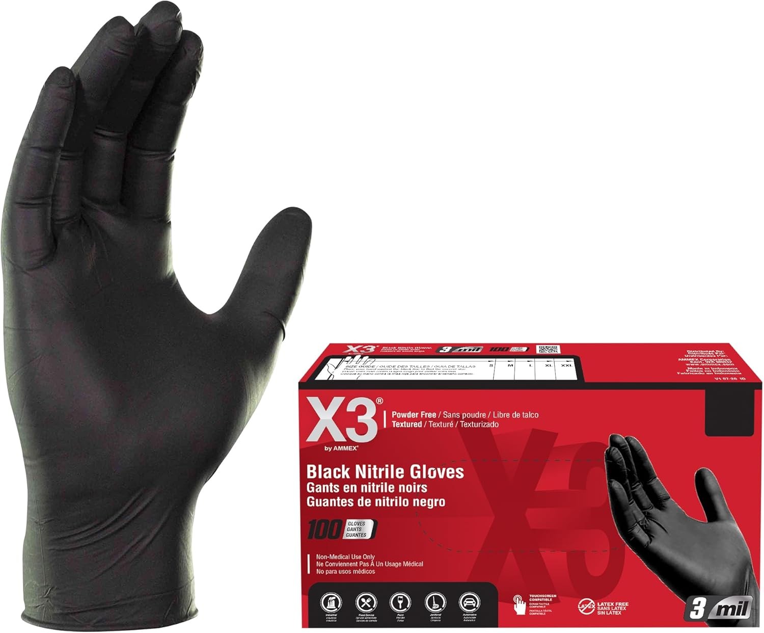 X3 Black Nitrile Gloves for cooking Food Prep, Disposable, Latex Free, Large