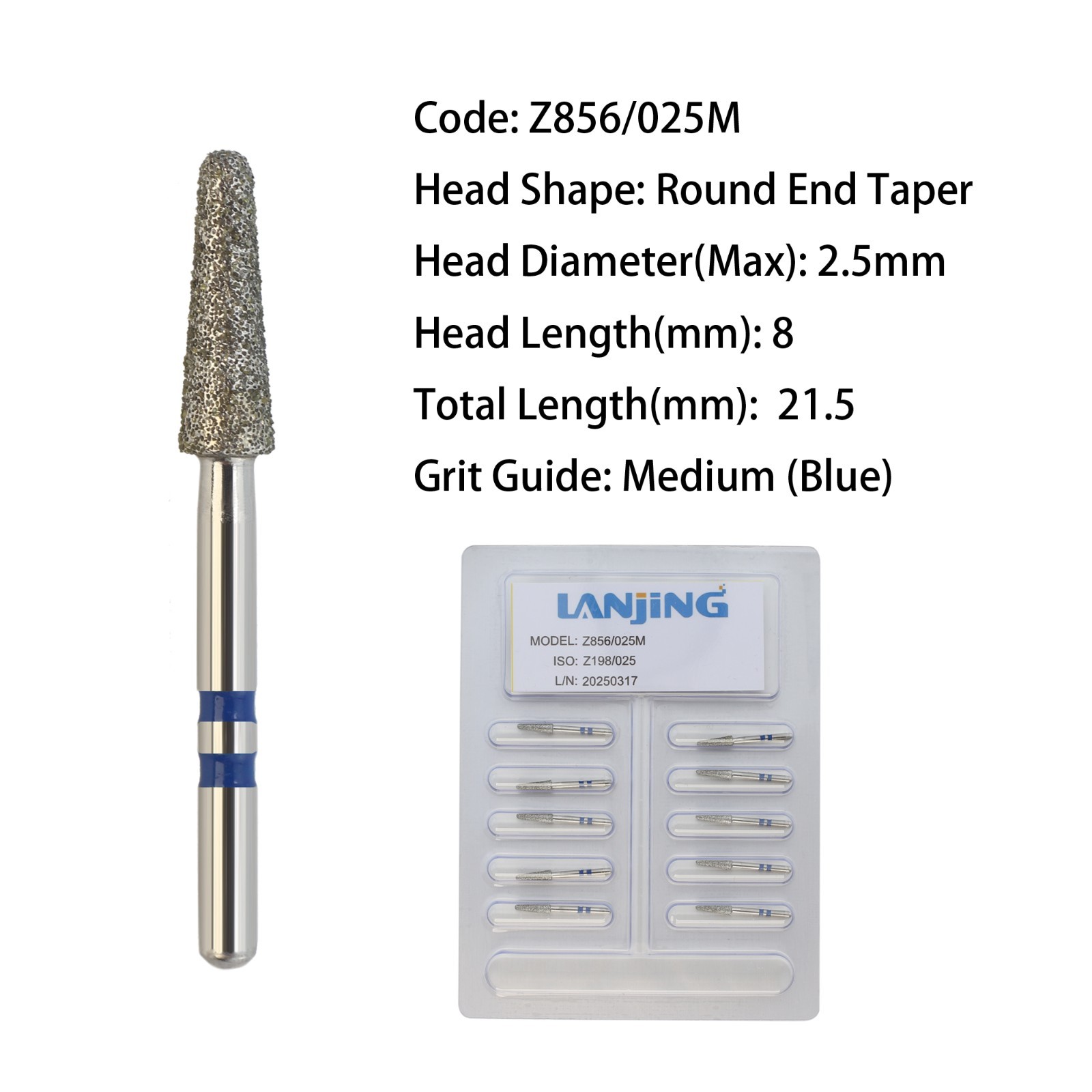 Zirconia Adjustment Diamond Burs Round End Taper Bur High Speed Z856 Z850 FG
