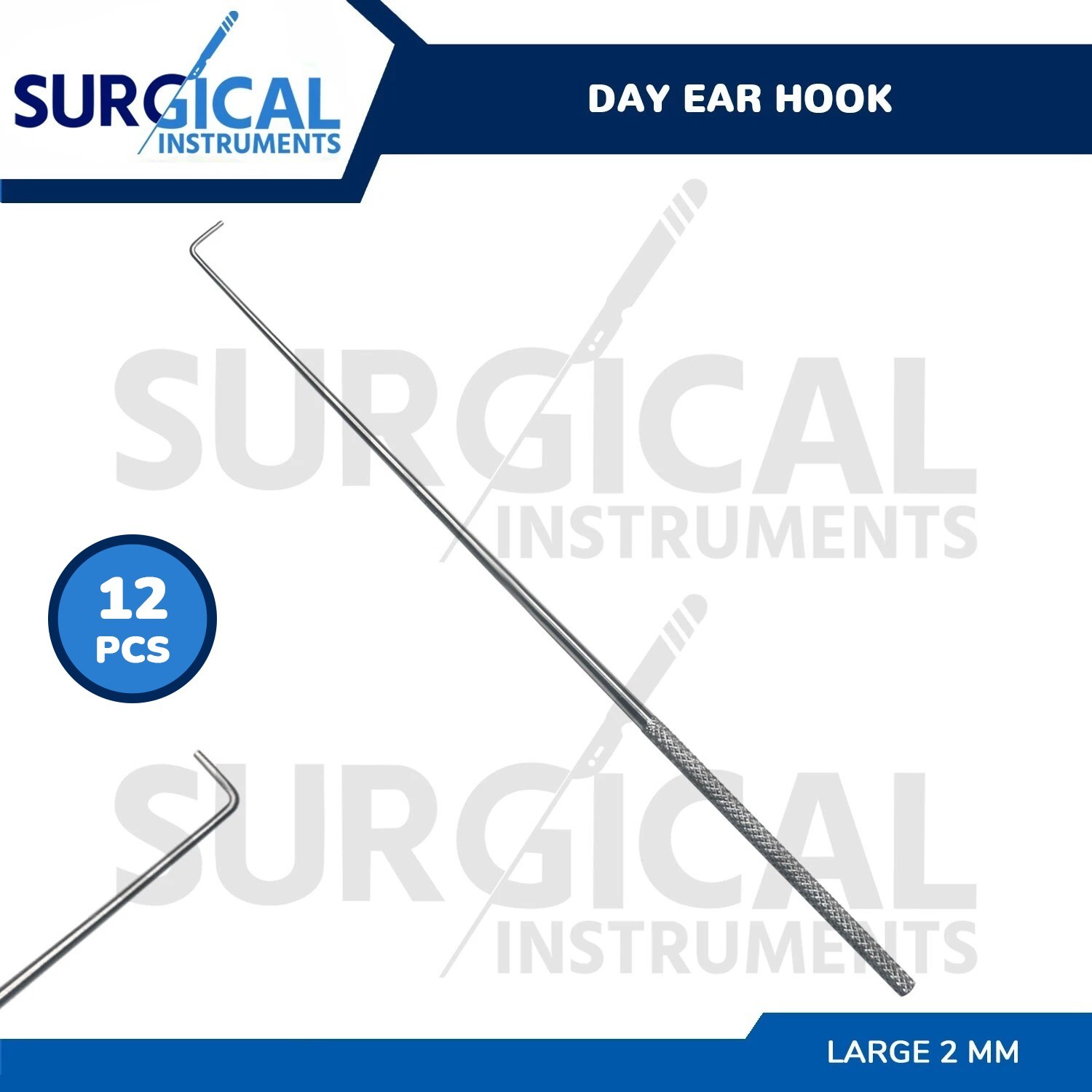 12 Pcs Day Ear Hook 6.5″ Large 2 MM ENT Surgical Instruments German Grade