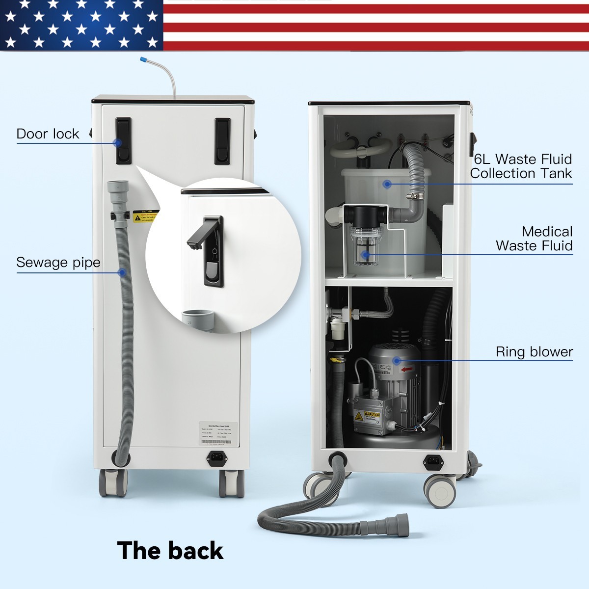 Portable Dental Suction System 350L/min Mobile Vacuum Pump with Strong Suction