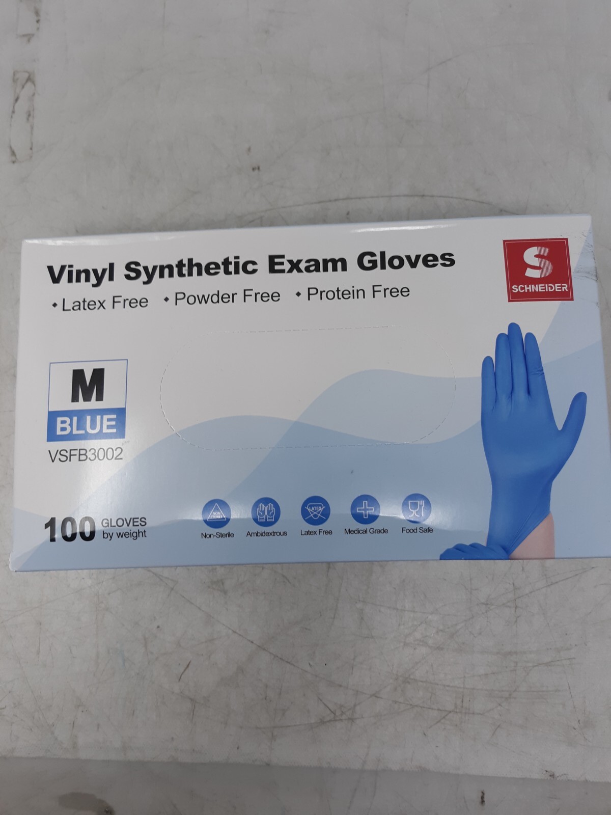 Schneider Vinyl Synthetic Exam Gloves – Medium – Blue – 100 Pack – Latex & Powde