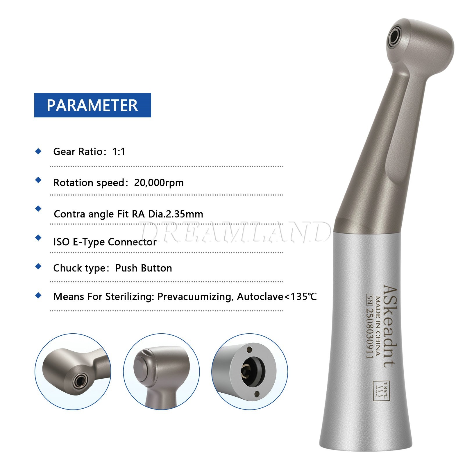 3x dental Low Speed Contra Angle Handpiece FX205 Push Button Chuck 2.35mm Bur u