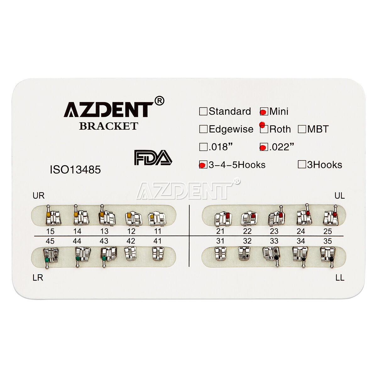 AZDENT Dental Orthodontic Metal Brackets Braces Mini Roth 0.022 Hook3/Hook345