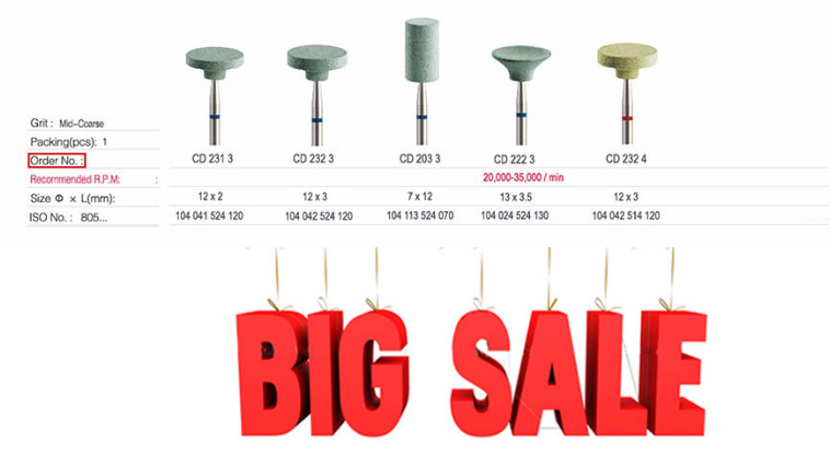 5pcs Dental Lab Ceramic Diamond Grinders for Zirconia Inner Crown CD series