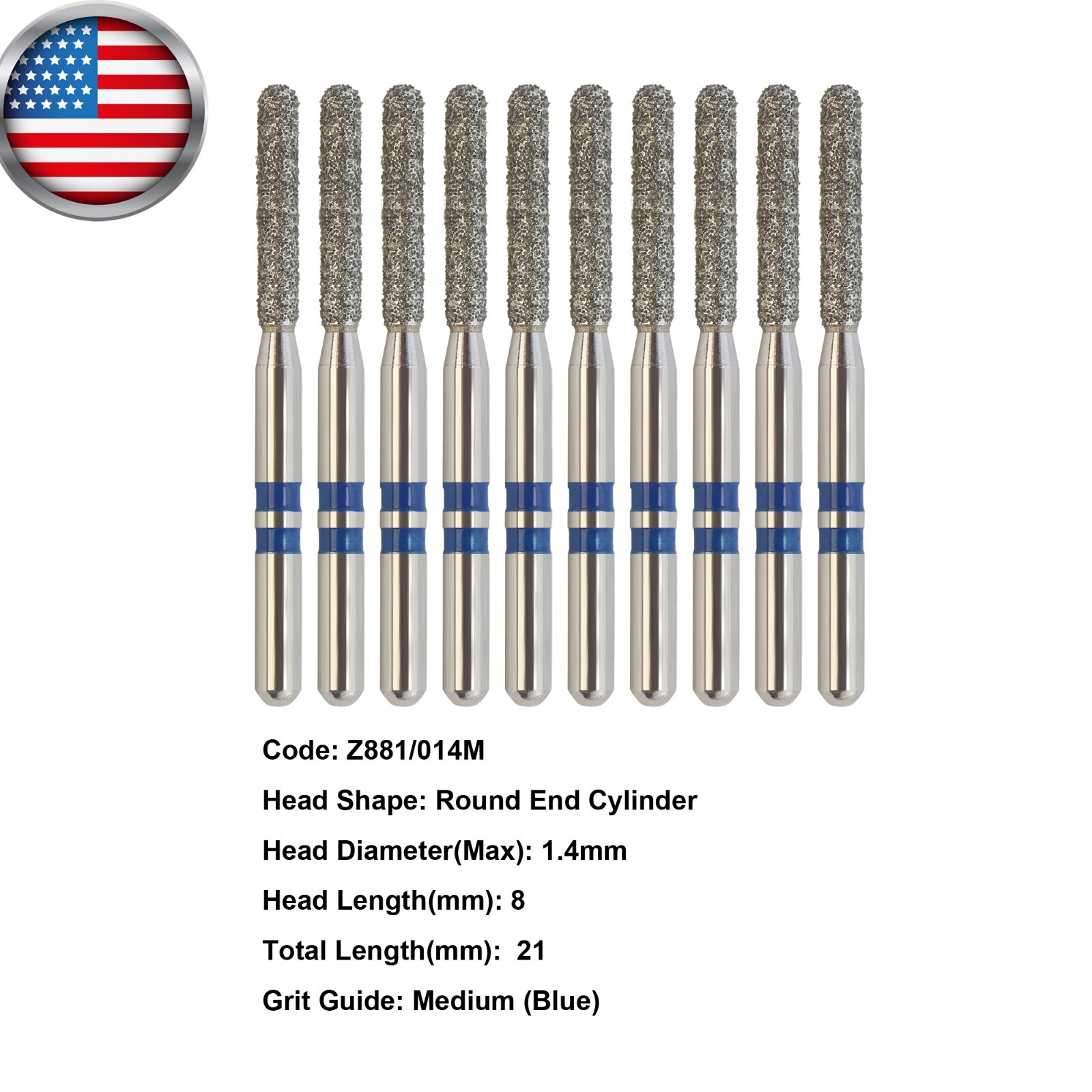 Zirconia Diamond Burs Crown Cut Burr Z881/014M Dental FG High Speed Medium Grit