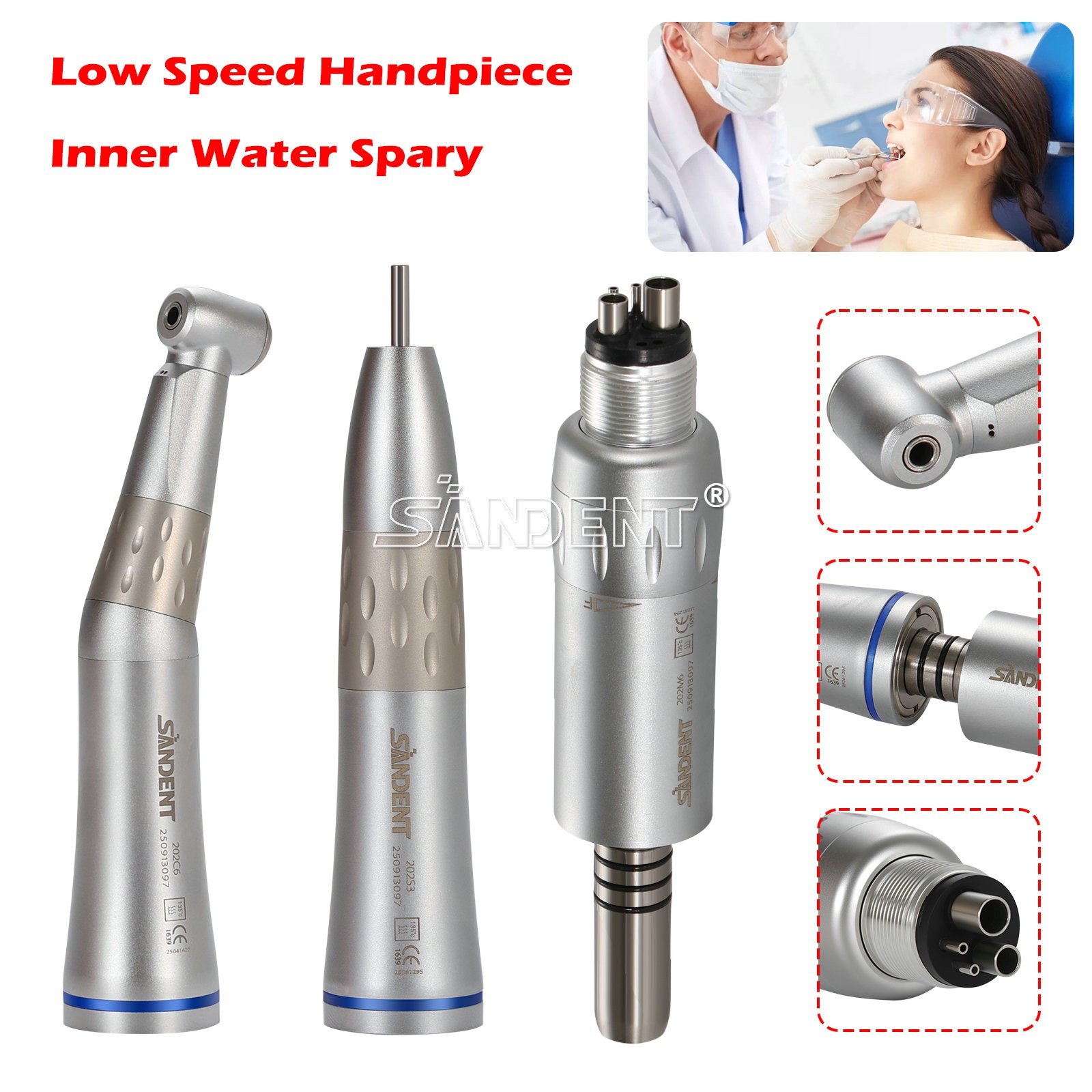 1:1 Dental Low Speed Contra Angle &Air Motor 4 Hole Inner Internal Spray