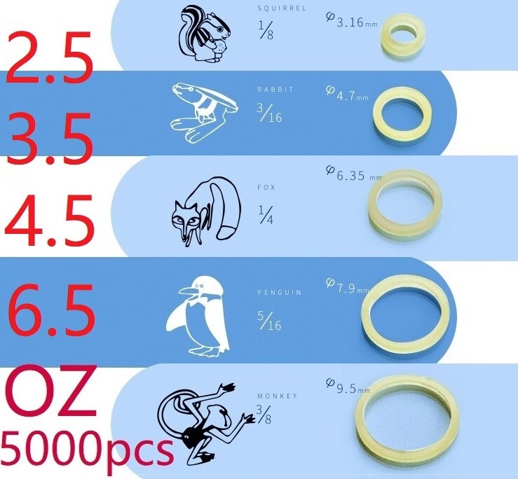 5000x Dental Orthodontic Rubber Elastics Ligature Ties Bands 2.5/3.5/4.5/6.5OZ