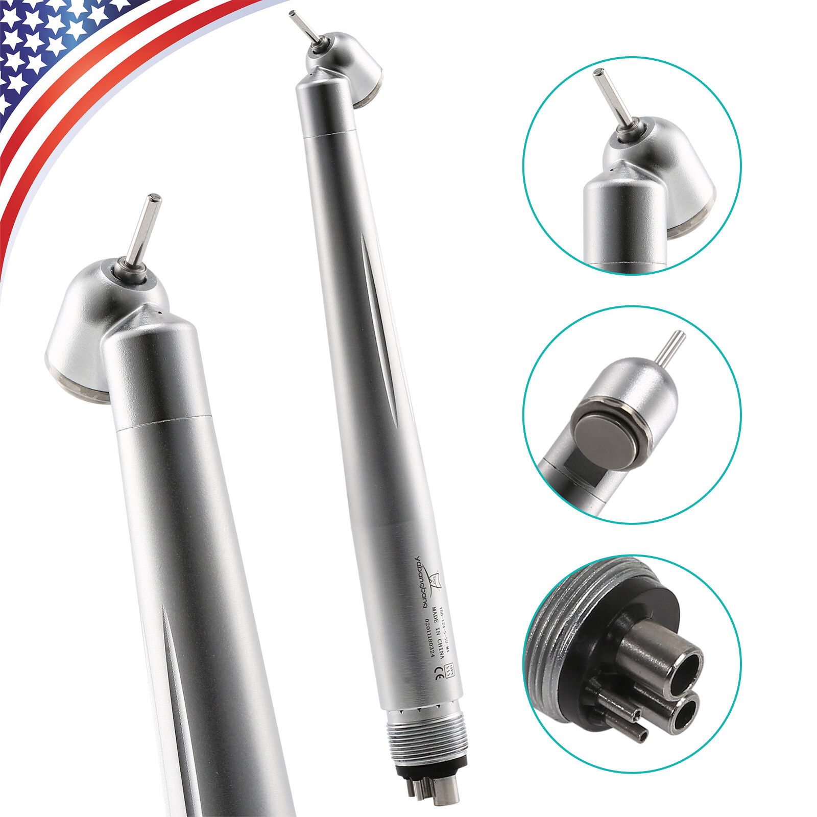 Dental Fiber Optic LED E-generator 4Hole/45 Degree No-LED Turbine Handpiece kv