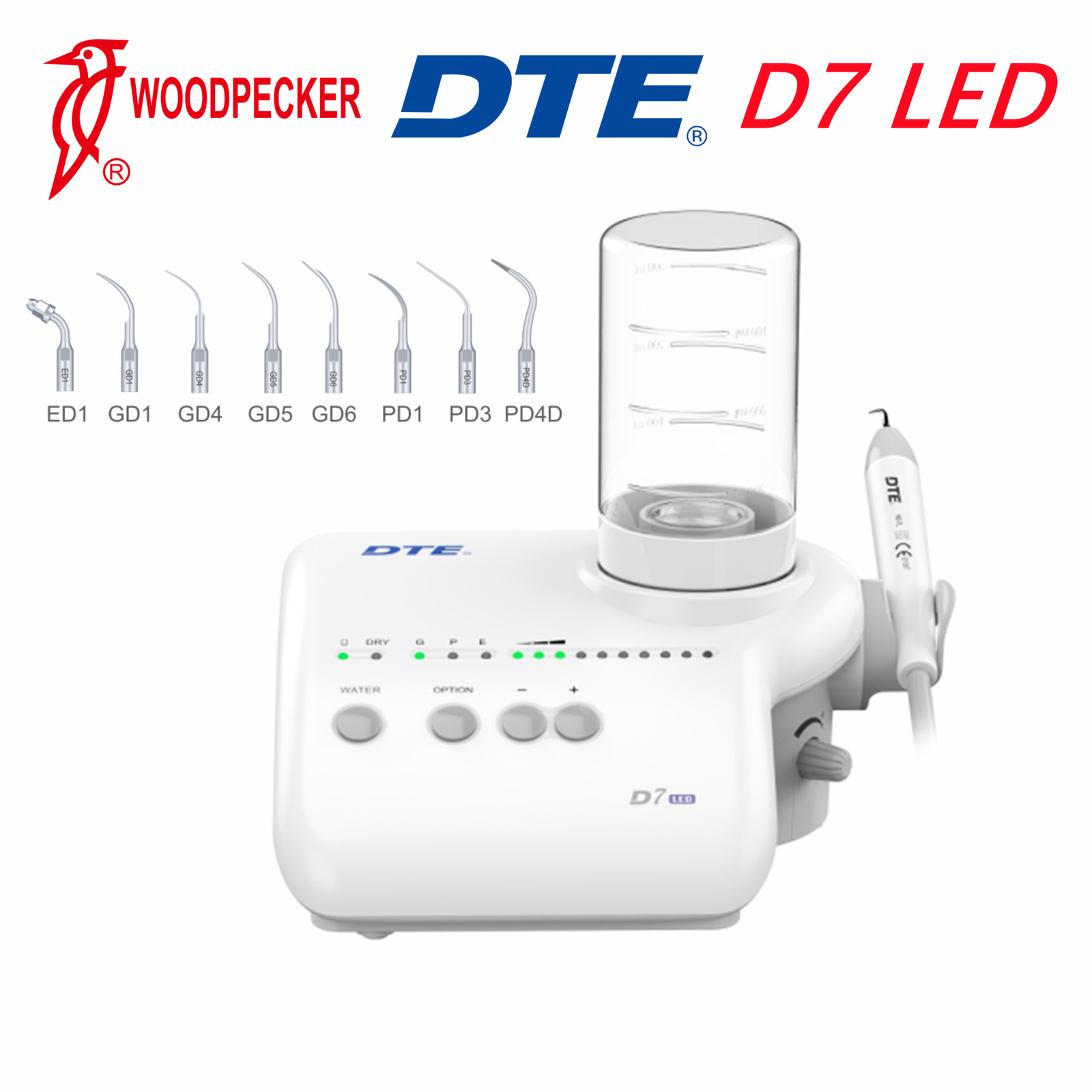 5PC Woodpecker DTE D7 LED Dental Ultrasonic Scaler with 8 Tips HD-7L Handpiece