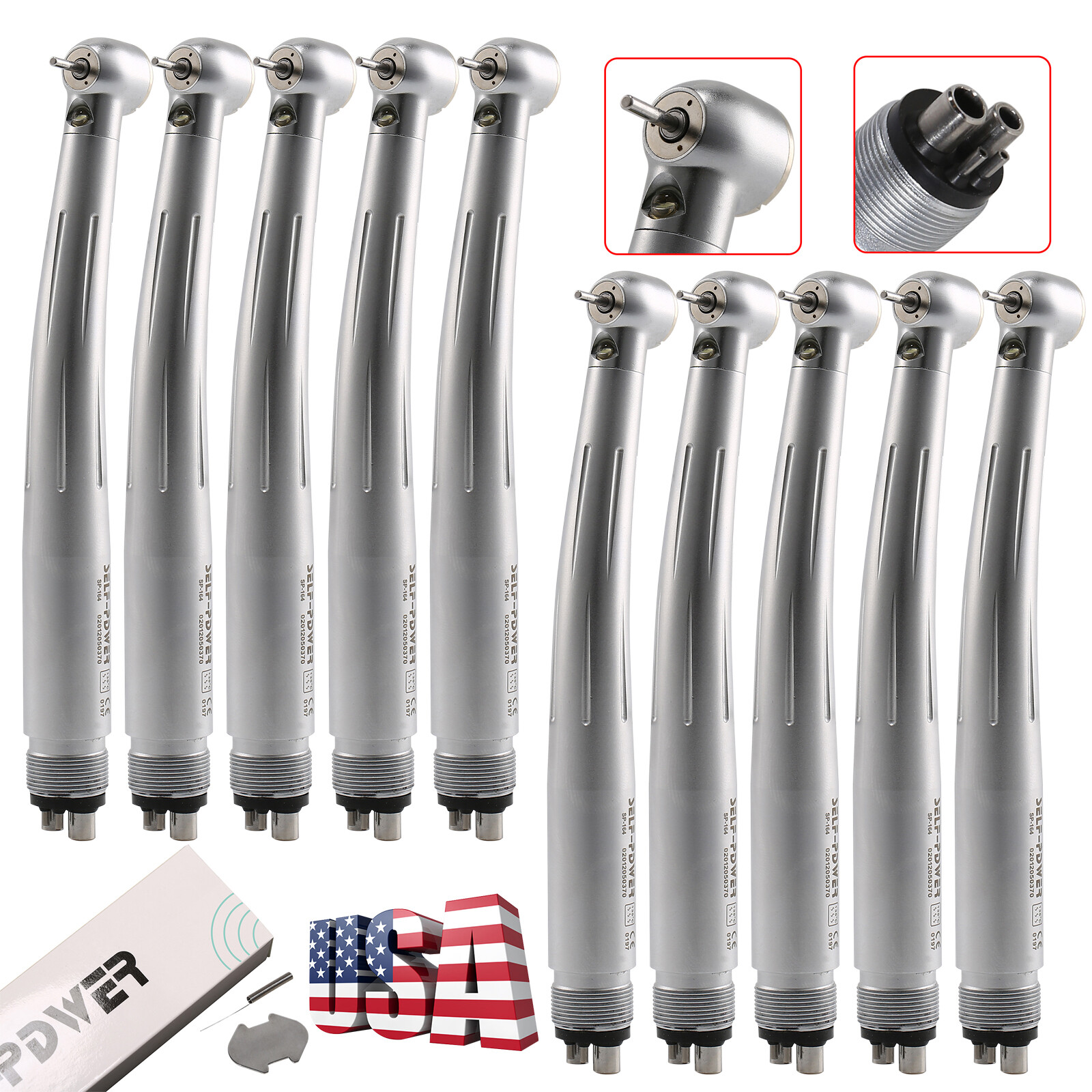 Self-Power Dental LED E-generator High Speed Turbine Handpiece 4Hole /1pc-10pcs