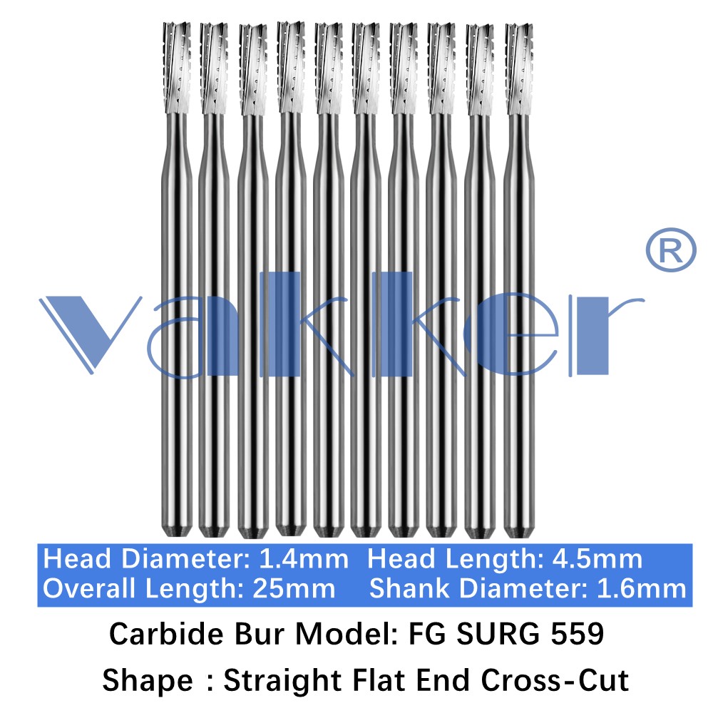 10/Pk Dental Surgical Carbide Friction Grip Burs High Speed 25mm FG SURG 2 4 6 8