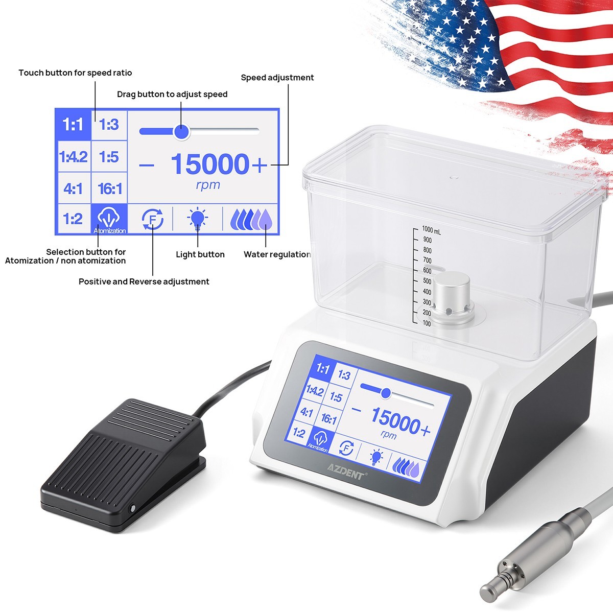 Dental LED Electric Brushless Motor with Automatic Water Supply System Tank