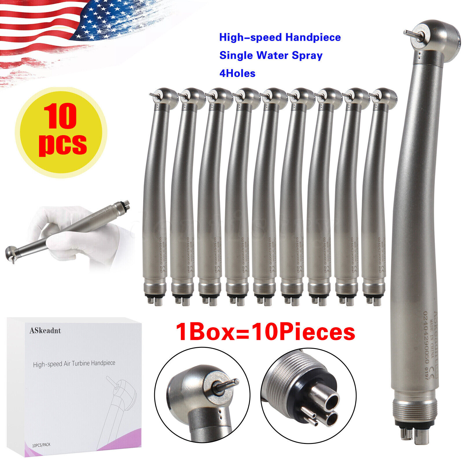10 Askeadent Dental High Speed Handpiece Push Button Turbine Single Spray