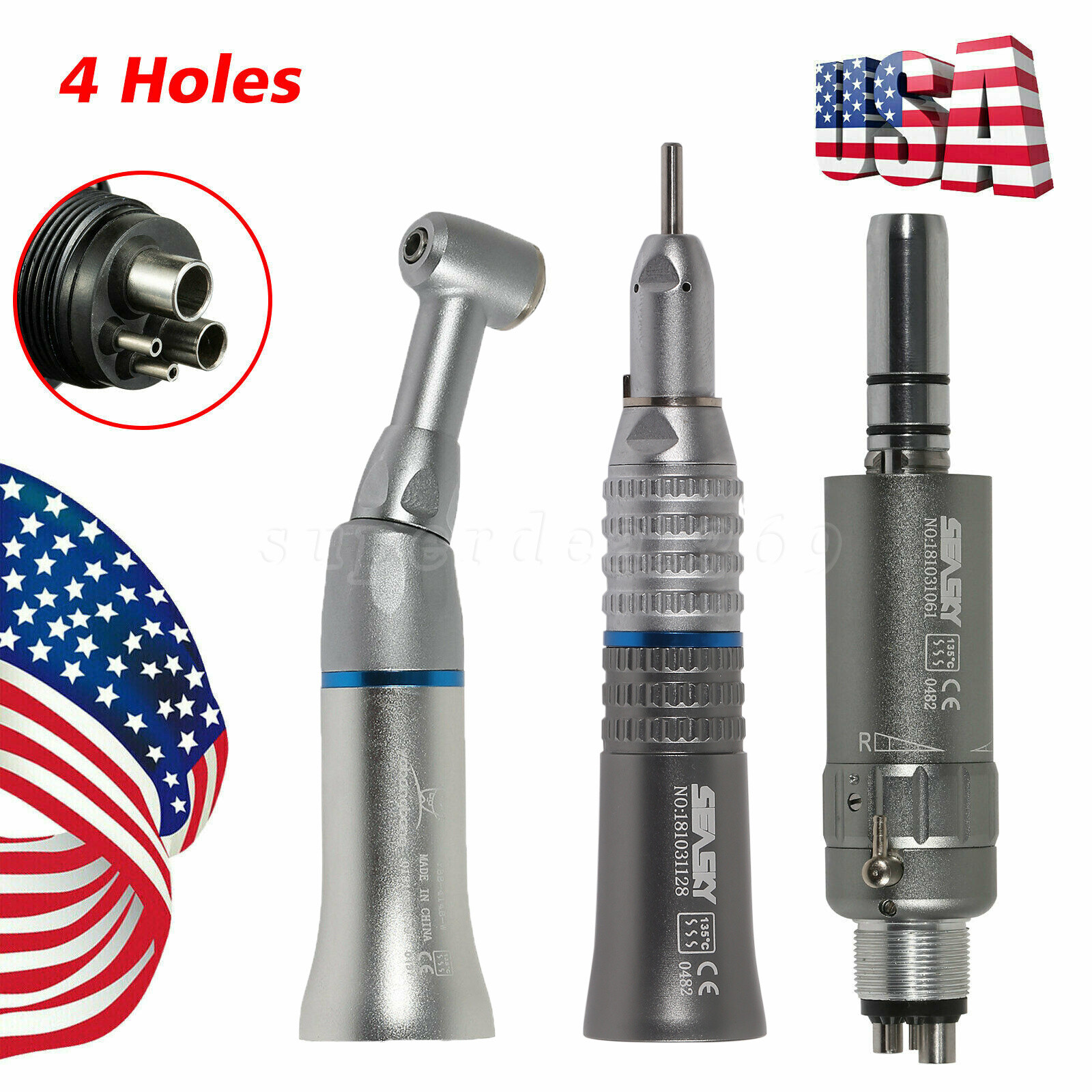 Dental Low Speed Handpiece Push Button Contra Angle /Air Motor 2/4 Hole YAD OR