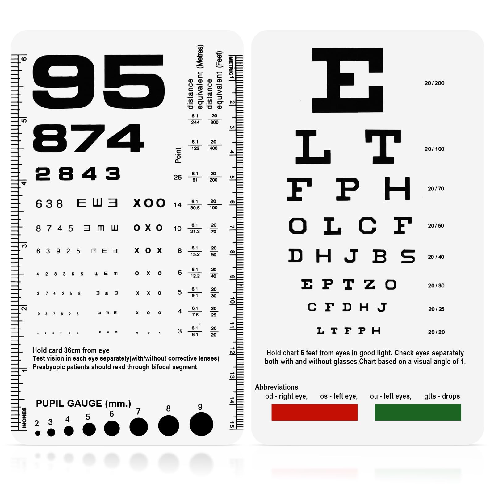 Pocket Eye Chart – Snellen & Rosenbaum for Exams, 6.5×3.5 White