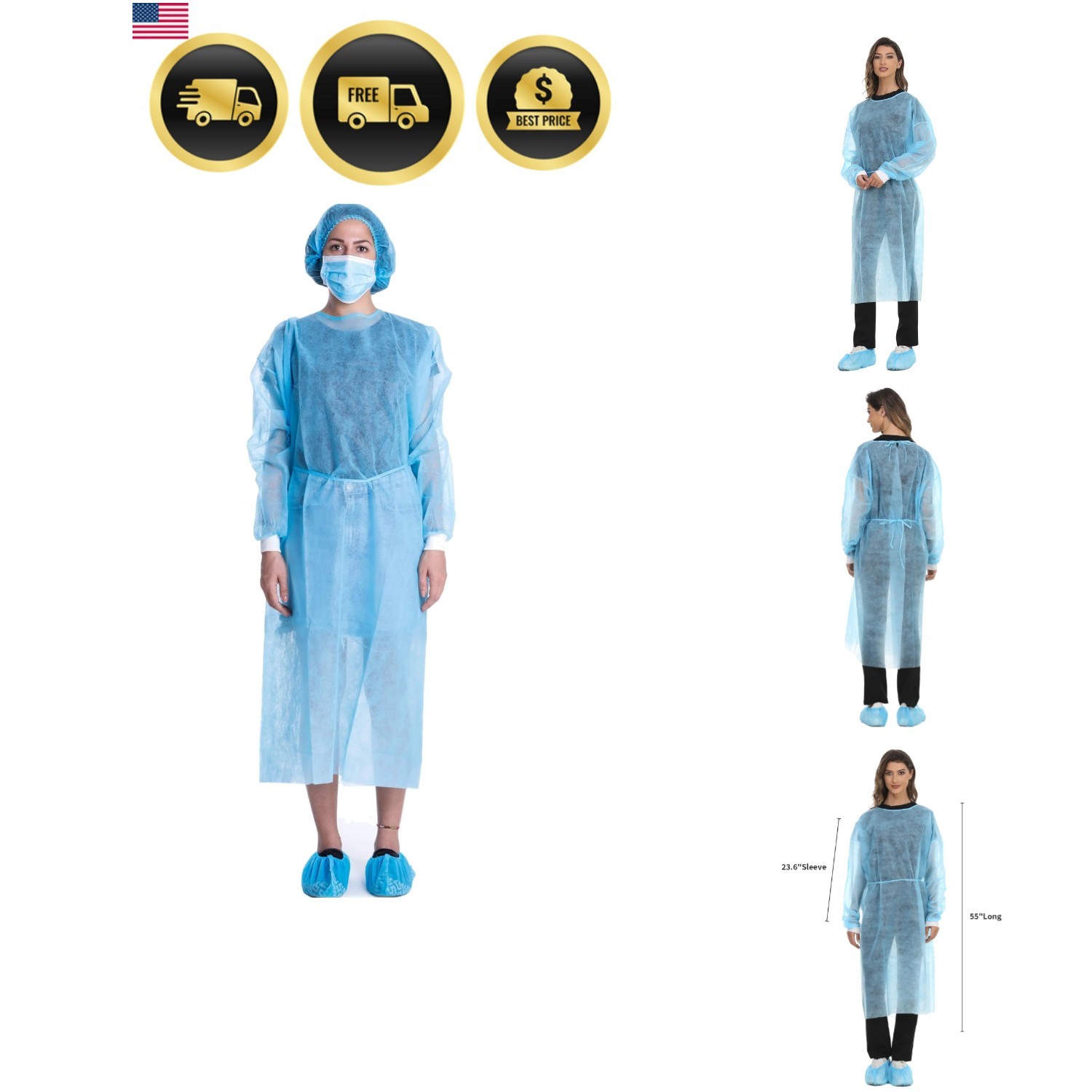 Disposable Isolation Gown Polypropylene Lab Gowns Knit Cuff Long Sleeve Pack …