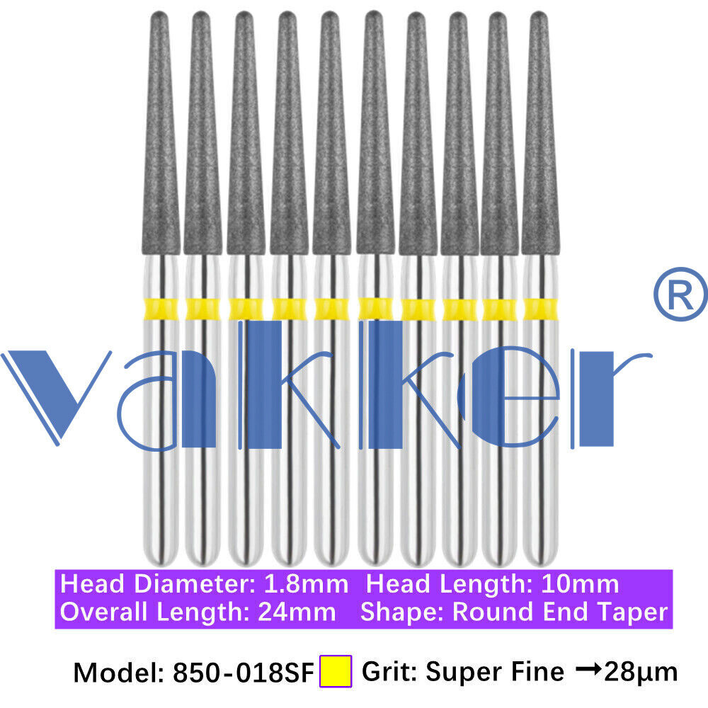 Vakker Dental Round End Taper FG Diamond Bur 850-018SF Super Fine 10/pk