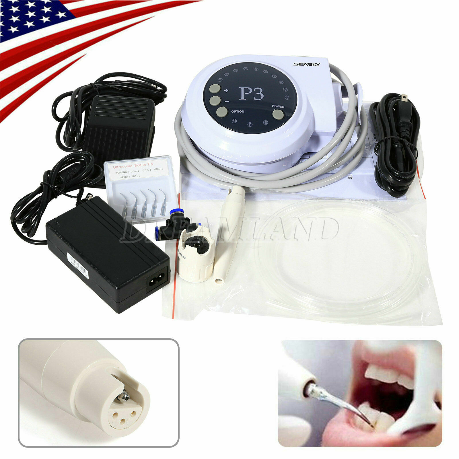 Portable Dental Ultrasonic Piezo Scaler w/ Handpiece Tips fit DTE Satelec EIS