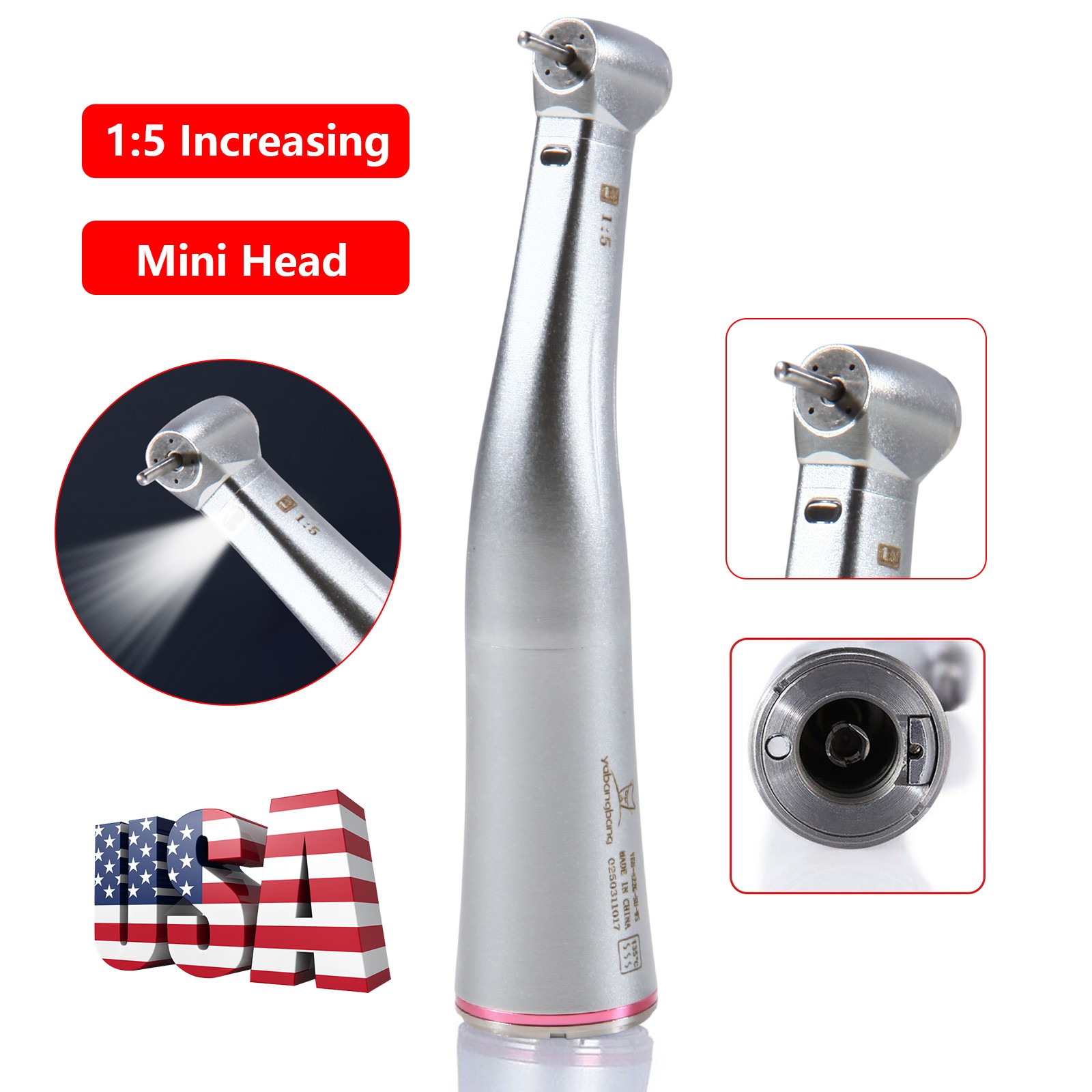 NSK Ti-MAX X95L Style Dental 1:5 LED Fiber Optic Contra Angle Handpiece Red Ring