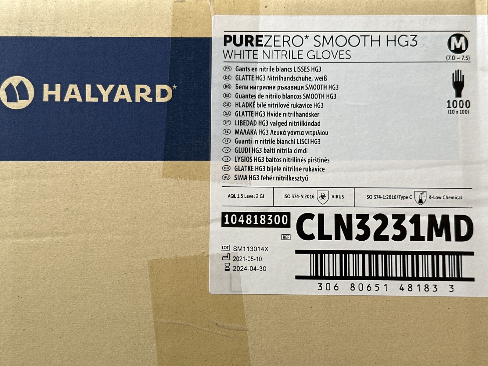 1000x HALYARD PUREZERO SMOOTH HG3 WHITE NITRILE GLOVES MEDIUM CLN3231MD NEW