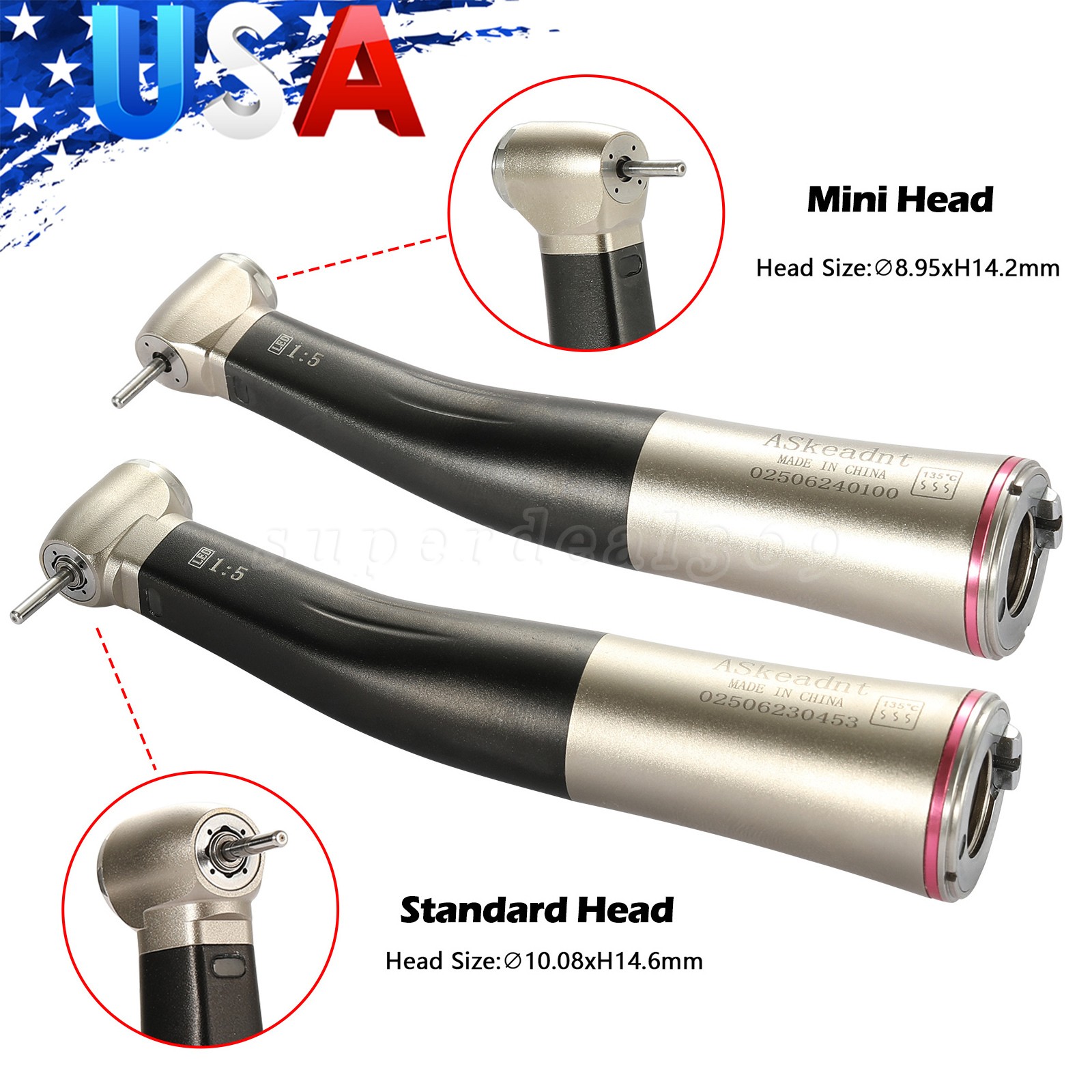 Dental 1:5 LED Contra Angle Low Speed Handpiece Increasing Inner Channel For NSK