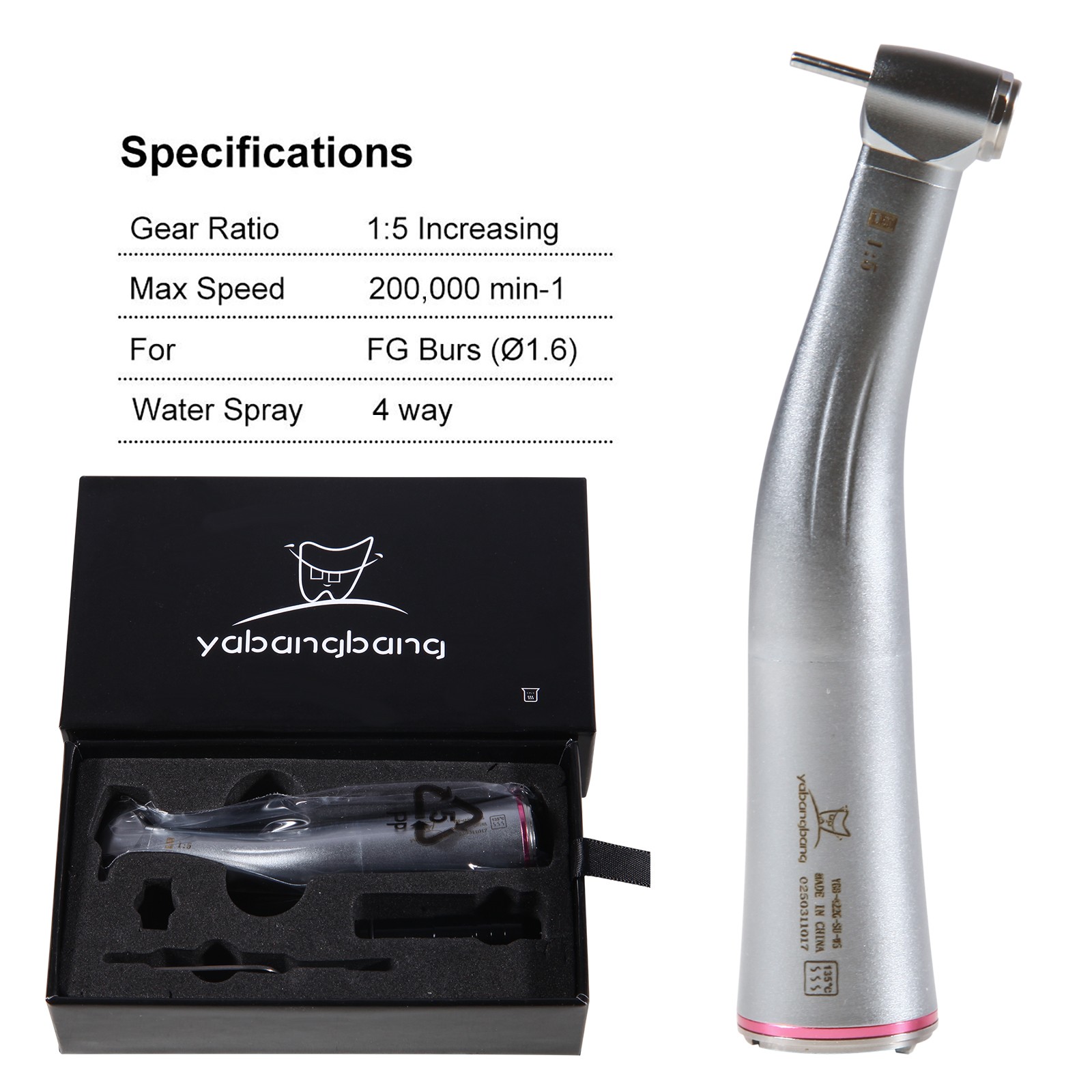 Dental 1:5 Increasing Handpiece Contra Angle LED Fit KAVO NSK Electric Motor CE