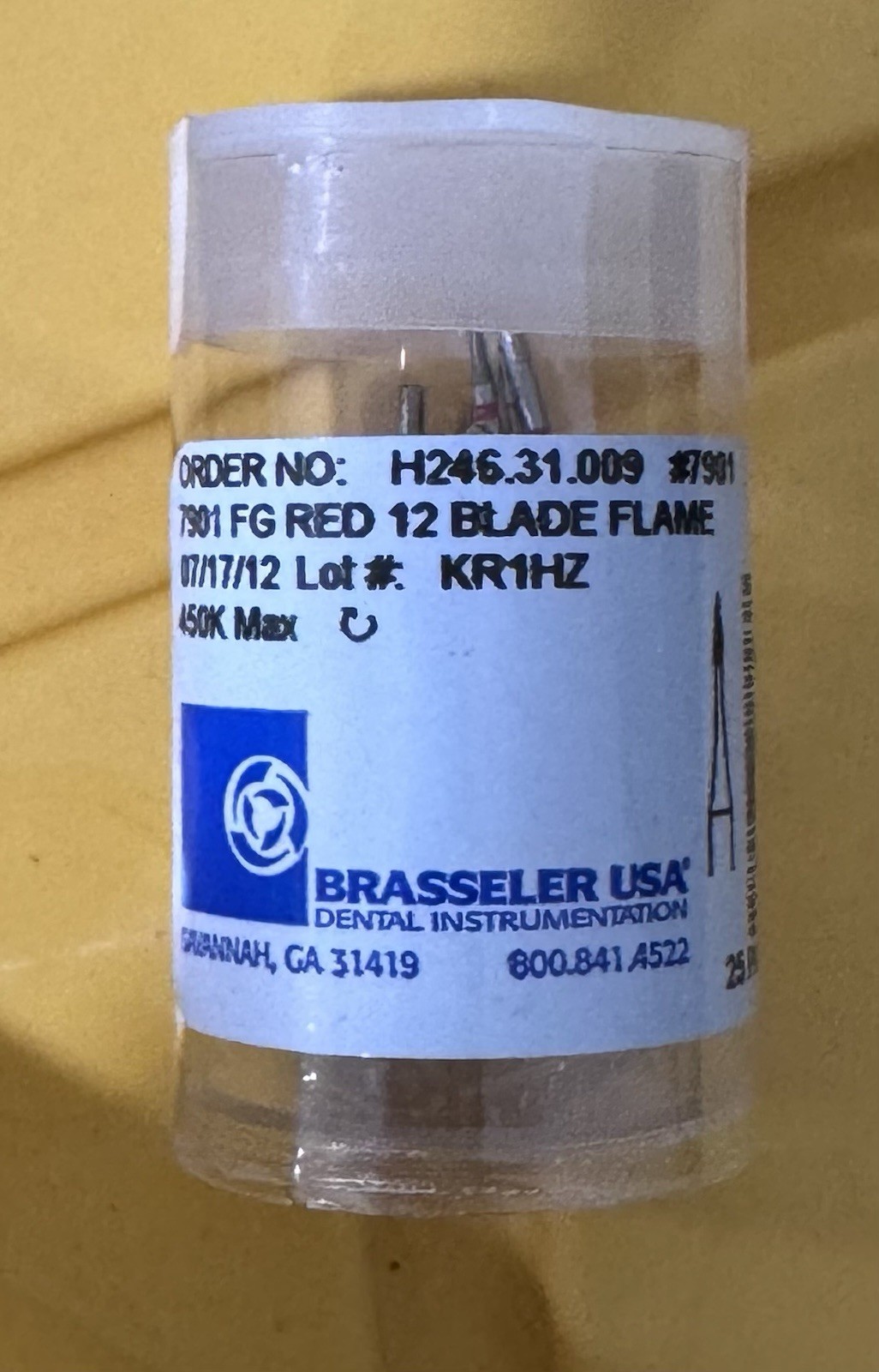 Brasseler USA 7901 FG Flame Carbide, 25 Burs/pk, NEW