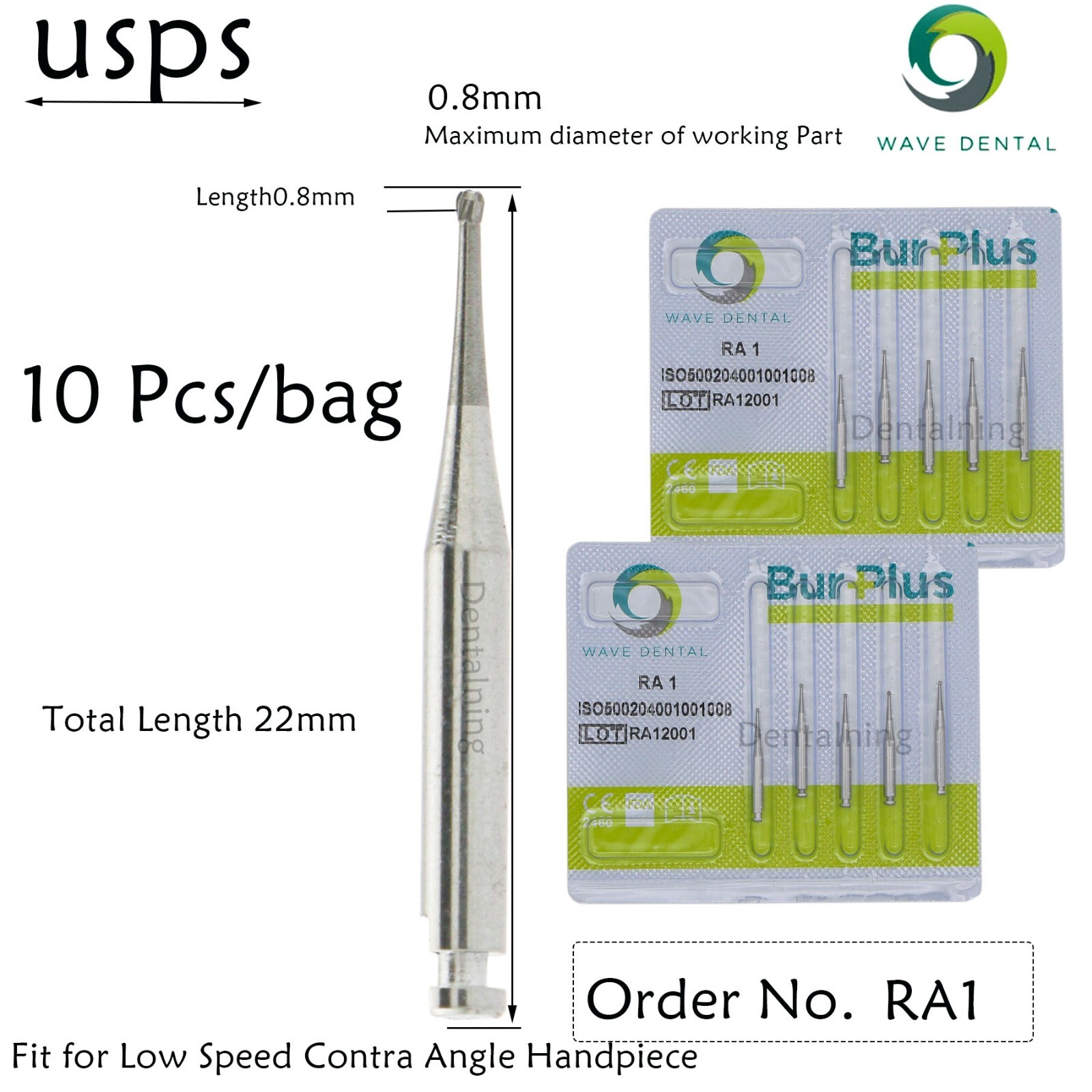 WAVE Dental Round Latch Carbide Bur RA Midwest LA Fits COXO Slow Speed Handpiece